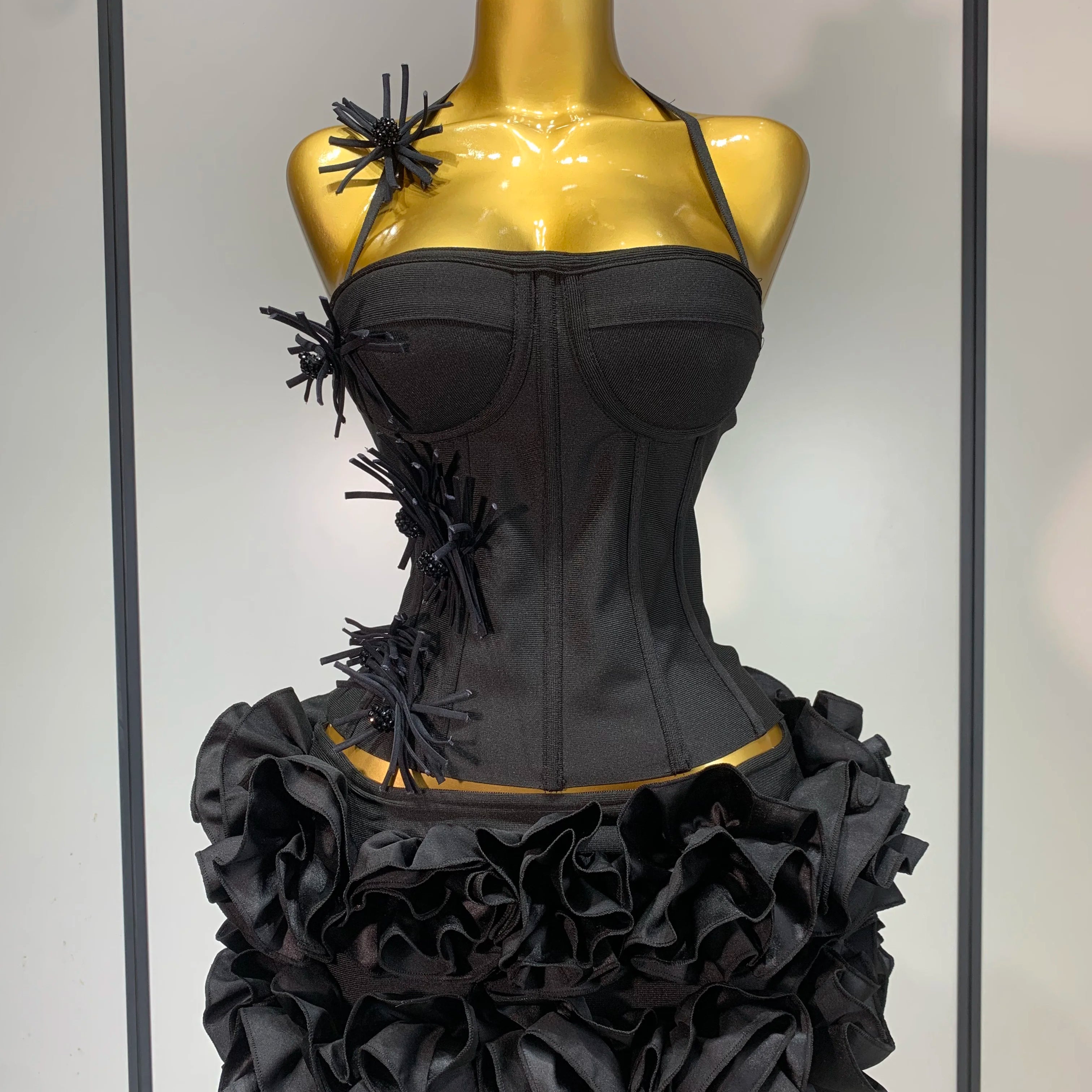 Women Fashion Sexy Halter Prom Gown Celebrity Club Two Piece Set Cocktail Elegant Luxury Birthday Party Red Black Bandage Outfit