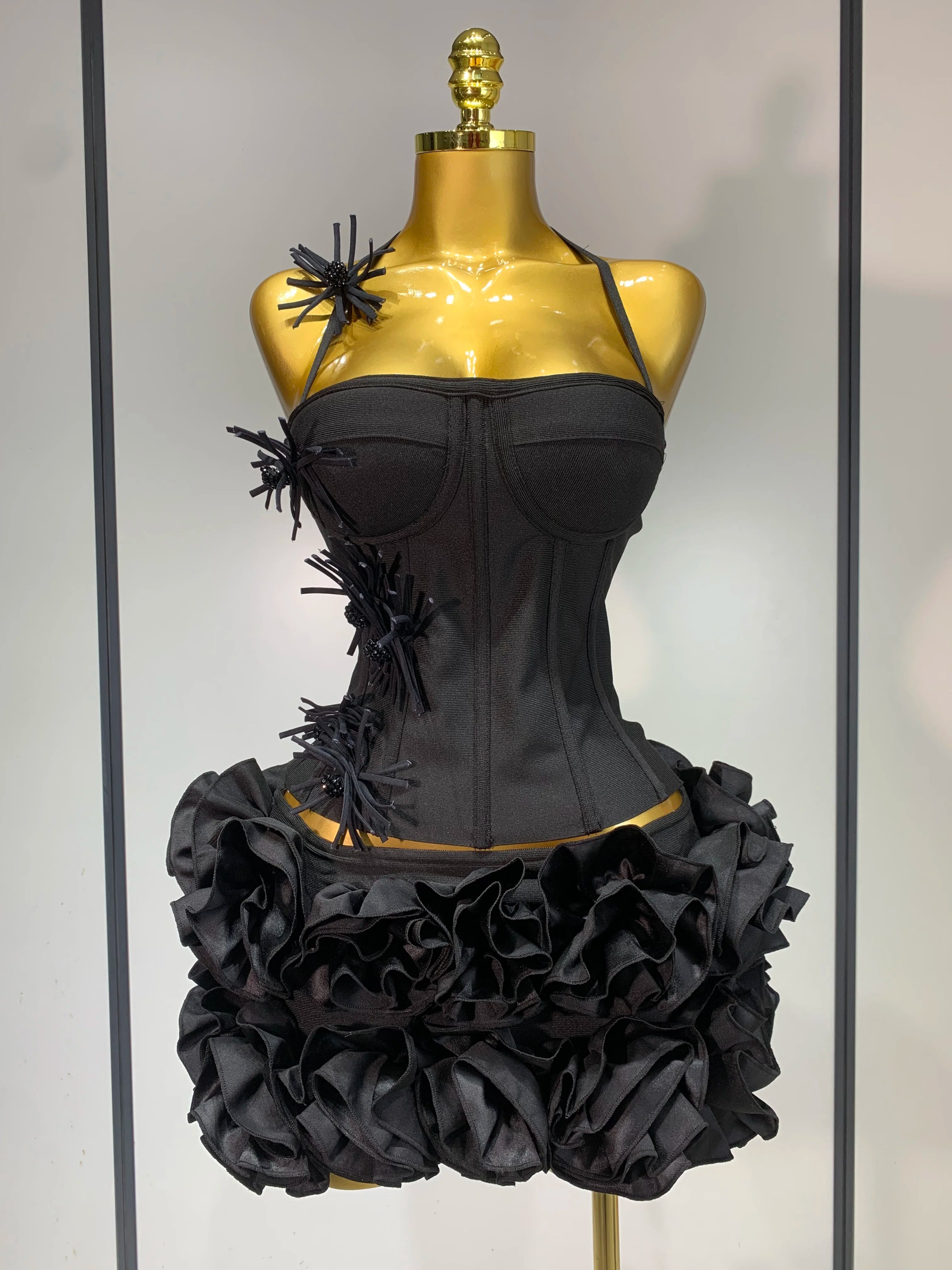 Women Fashion Sexy Halter Prom Gown Celebrity Club Two Piece Set Cocktail Elegant Luxury Birthday Party Red Black Bandage Outfit