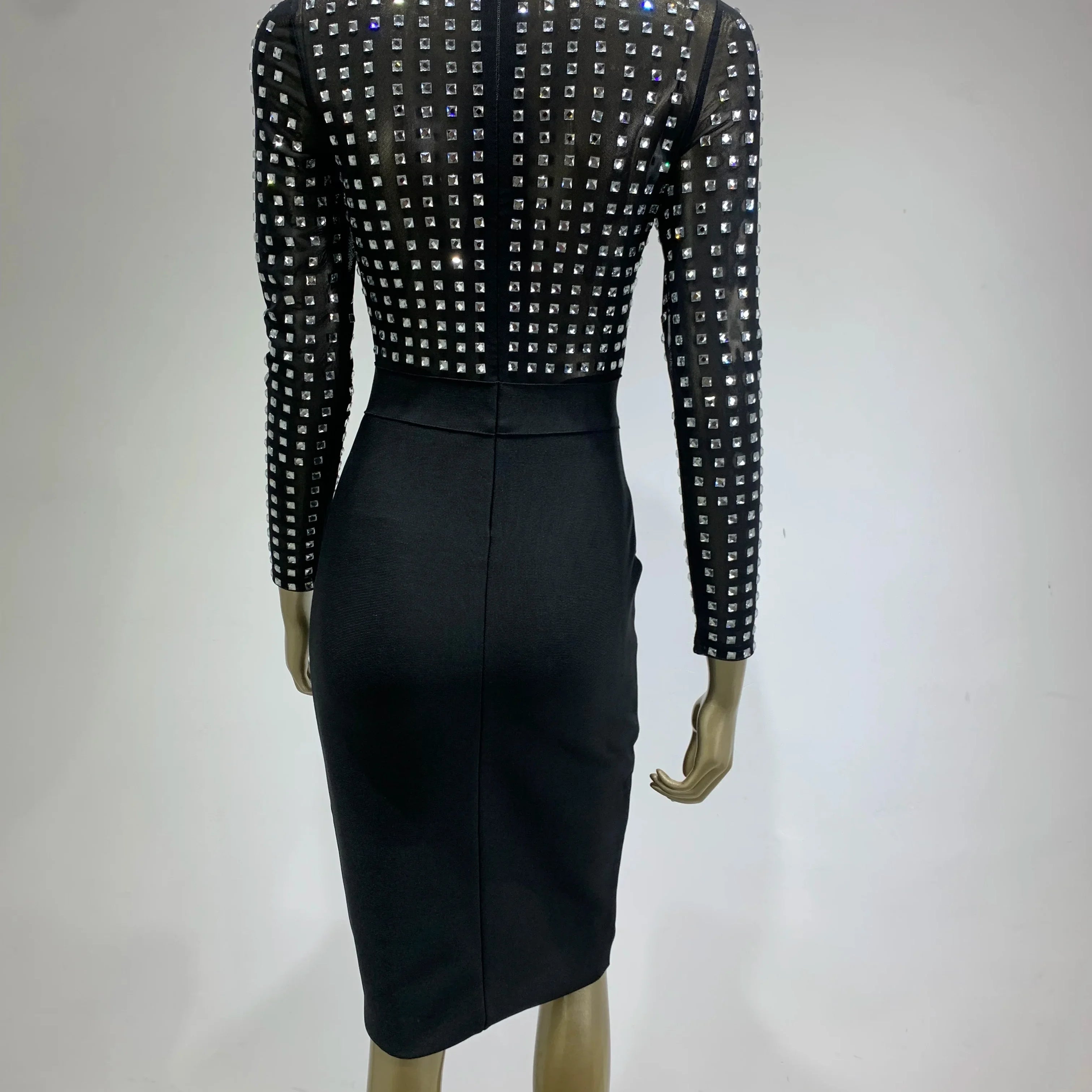 est Women Celebrity Sexy Turtleneck Rhinestone Black Midi Bodycon Bandage Dress Elegant Evening Club Party Dress