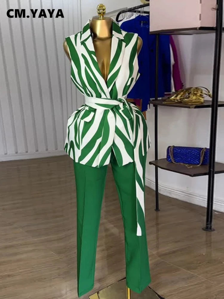 CM.YAYA Fashion Women's Set Sleeveless Notched Collar Blazer Tops and Pants Sets 2025 Summer OL Street Two 2 Piece Sets Outfits