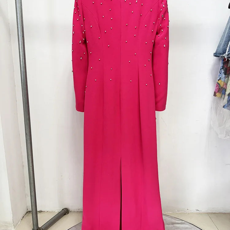 TWOTWINSTYLE Solid Slimming Spliced Bead Luxurious Dresses for Women Square Neck Long Sleeves Patchwork Split Dress Femlae New