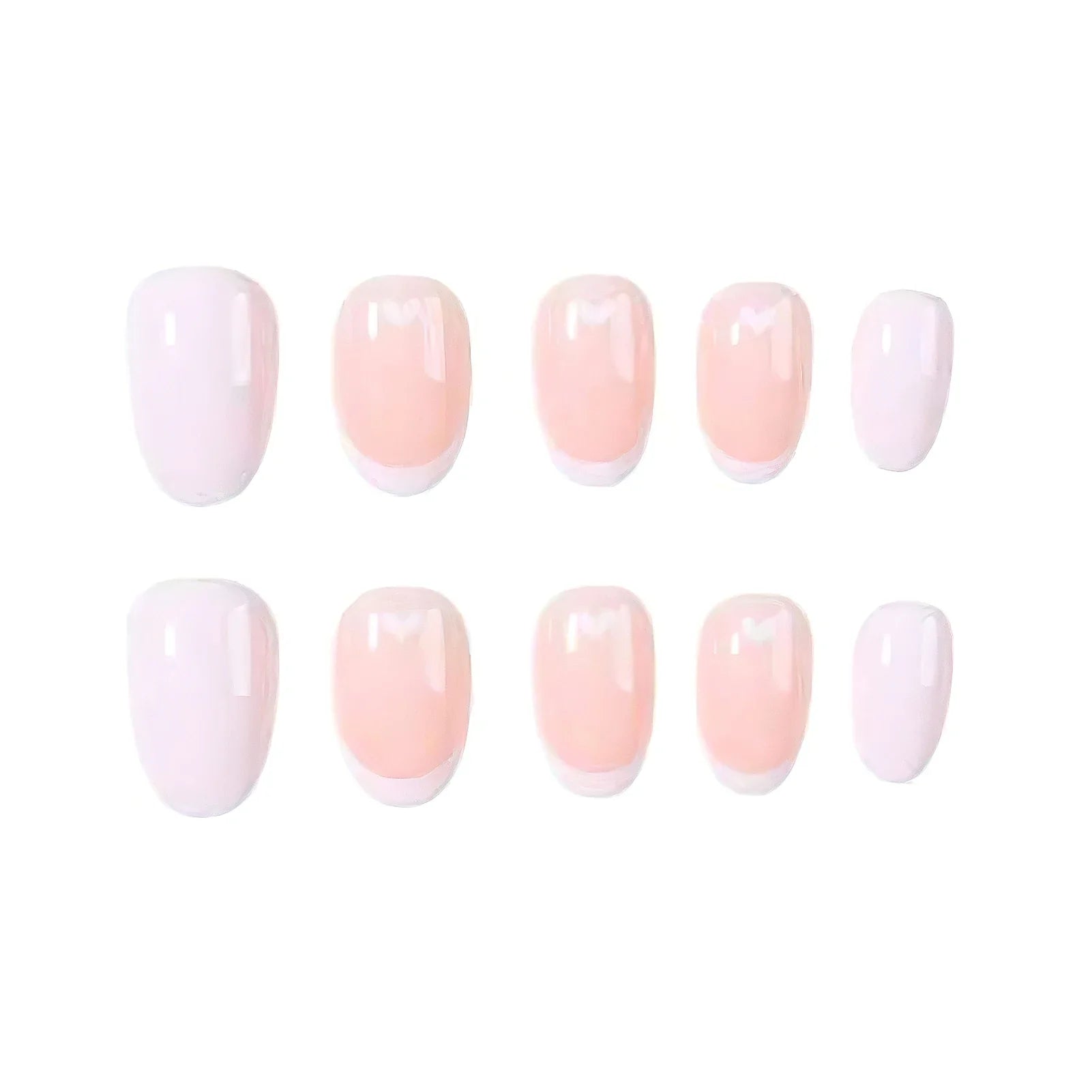 Short Oval Shaped False Nails for Women 24Pcs White French Press On Nails Love Heart Printed Wearable Acrylic Fake Nails Patches