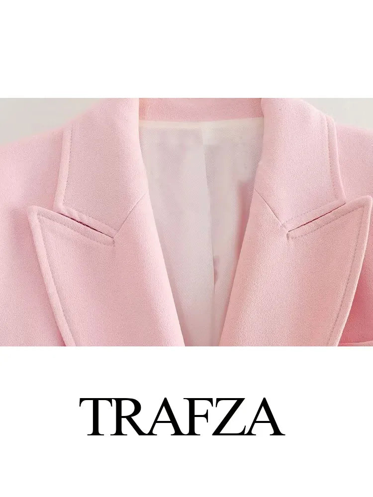 Women's Fashion Long Sleeve Lapel False Pocket Trim Blazer Women's Elegant Double Breasted Solid Color Suit Autumn