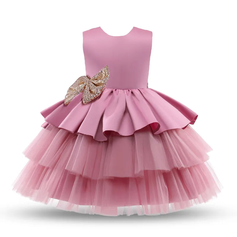 Toddler Baby Girl Dress Big Bow Baptism Dress for Girls First Year Birthday Party Wedding Dress Baby Clothes Tutu Fluffy Gown Pink