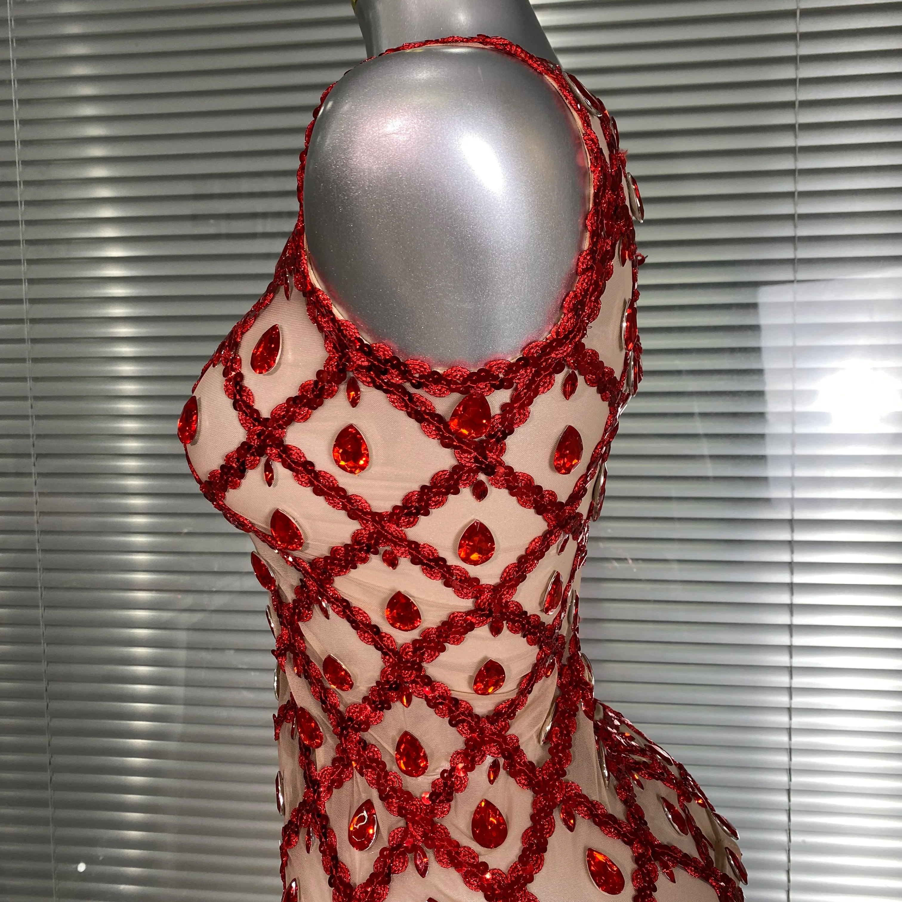 New Women Sexy One Shoulder See Through Crystal Diamonds Long Dress Birthday Party Costume Bar Singer Stage Performance Dress