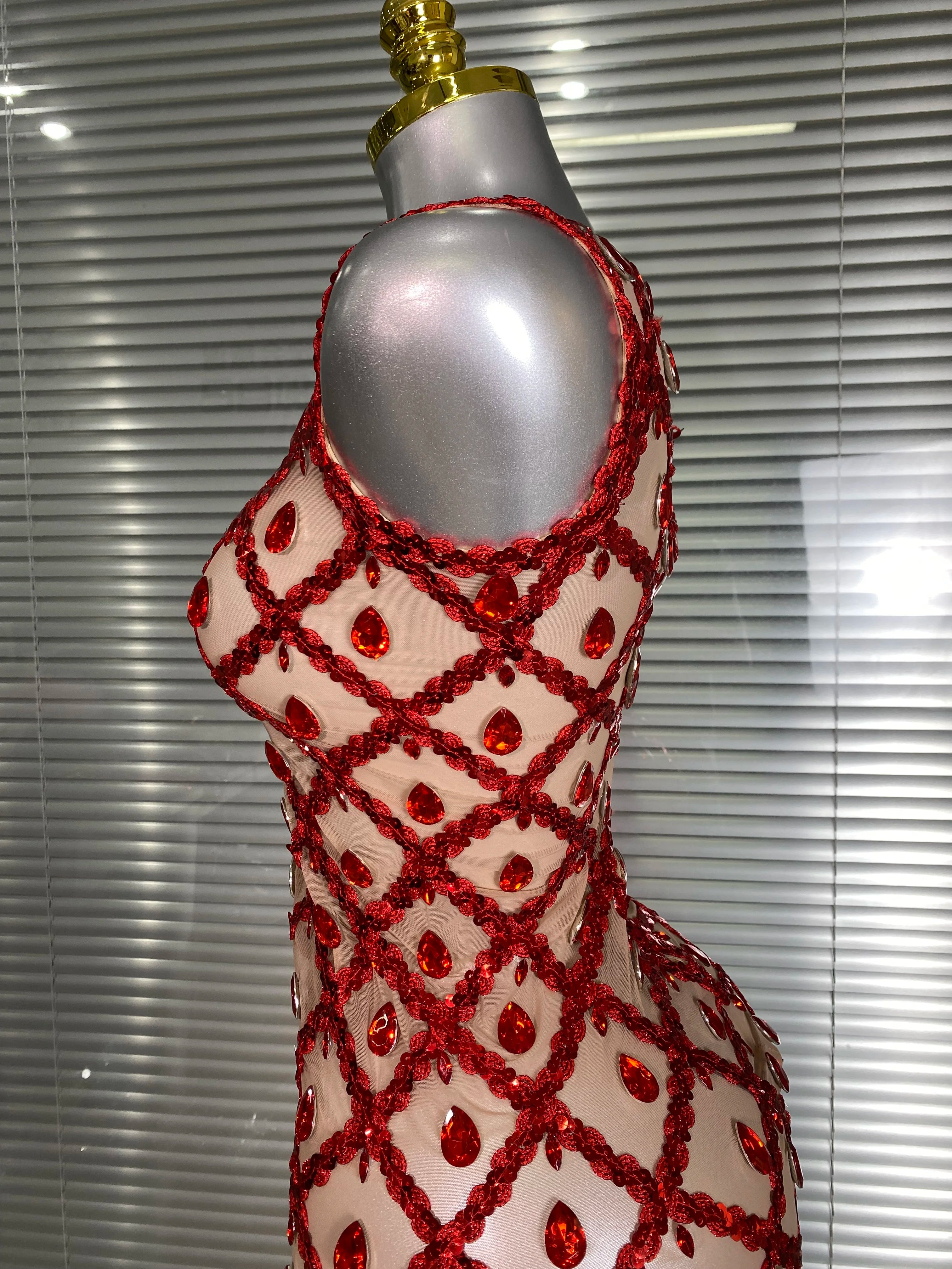 New Women Sexy One Shoulder See Through Crystal Diamonds Long Dress Birthday Party Costume Bar Singer Stage Performance Dress