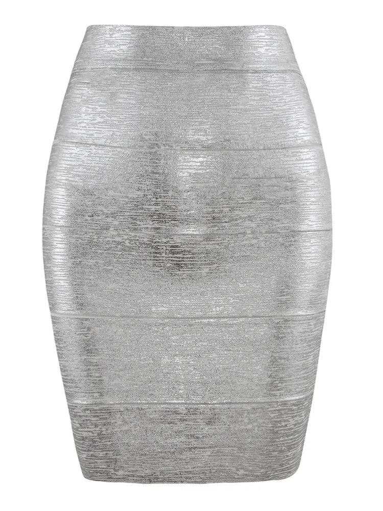 Wholesale Women Summer Fashion Sexy Gold Bronzing Bandage Skirt 2022 Designer Night Club bodycon Pencil Skirt Faldas 46cm
