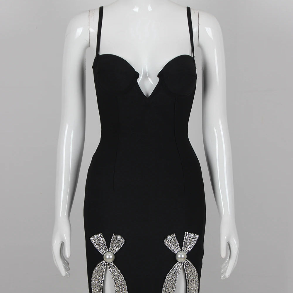 Women Sleeveless Sexy Strap Diamond Rhinestones Bodycon Mini Dress Bandage Fashion Nightclub Party Celebrate Dress New Designer