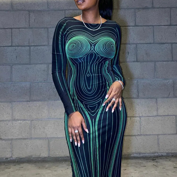 Hawthaw Women Fashion Long Sleeve Bodycon Streetwear Party Club Green Long Dress 2022 Fall Clothing Wholesale Items For Business