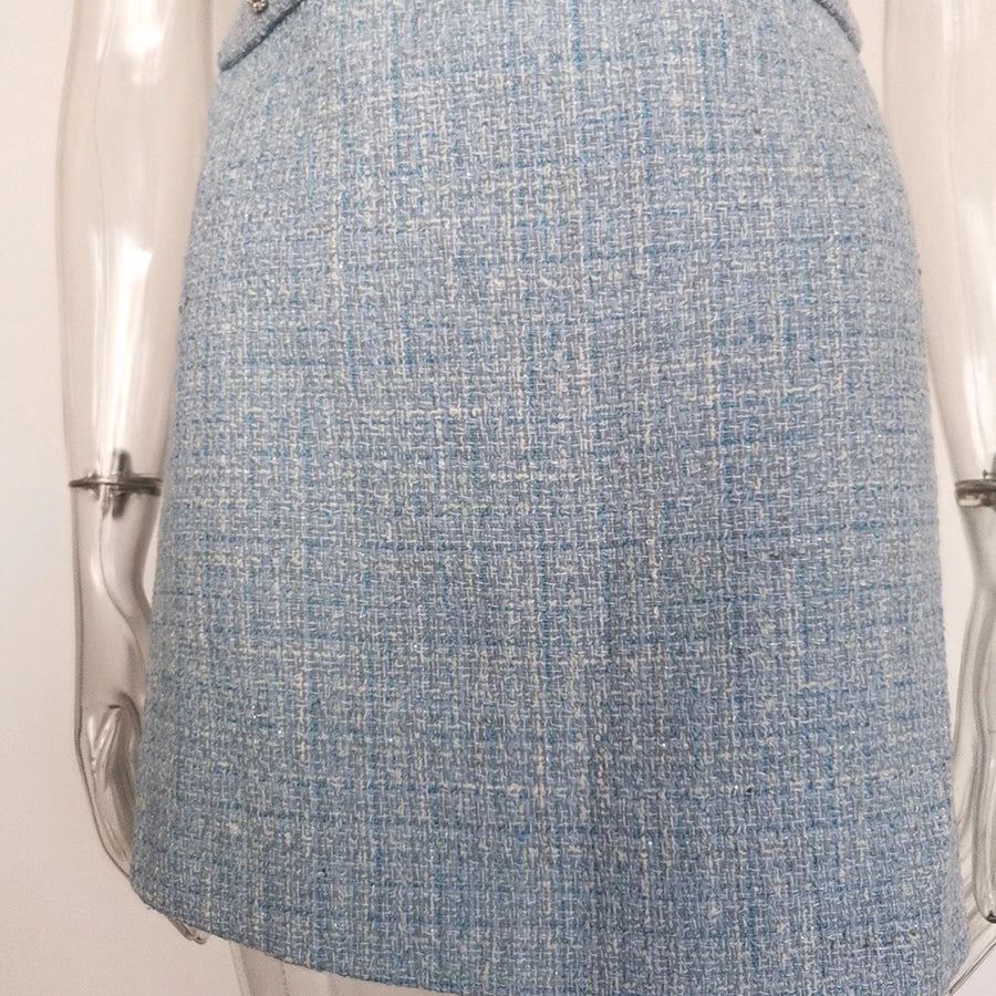 TWOTWINSTYLE Solid Slimming Spliced Button Dresses for Women Round Neck Sleevless Temperament Mini Dress Female Fashion Clothing