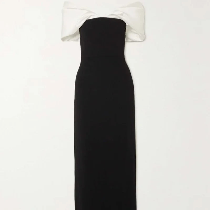 Elegant Purple Satin Patchwork Off Shoulder Midi Dresses New Lady Sleeveless Backless Slim Fit Long Vestido Evening Party Gowns