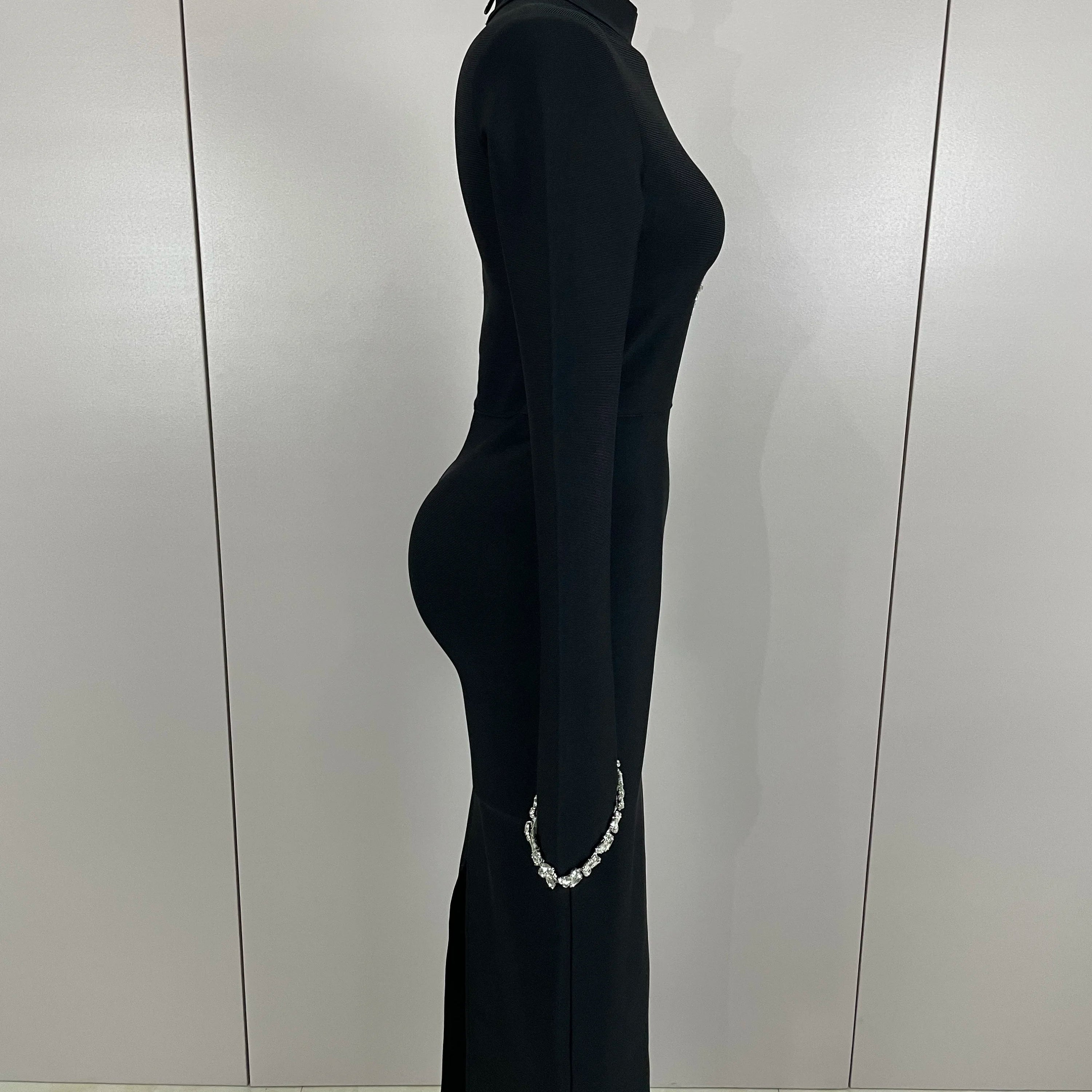 Sexy Long Sleeve Diamonds Maxi Long Bodycon Bandage Dress 2025 Women Celebrity Elegant Evening Party Luxury Birthday Dresses
