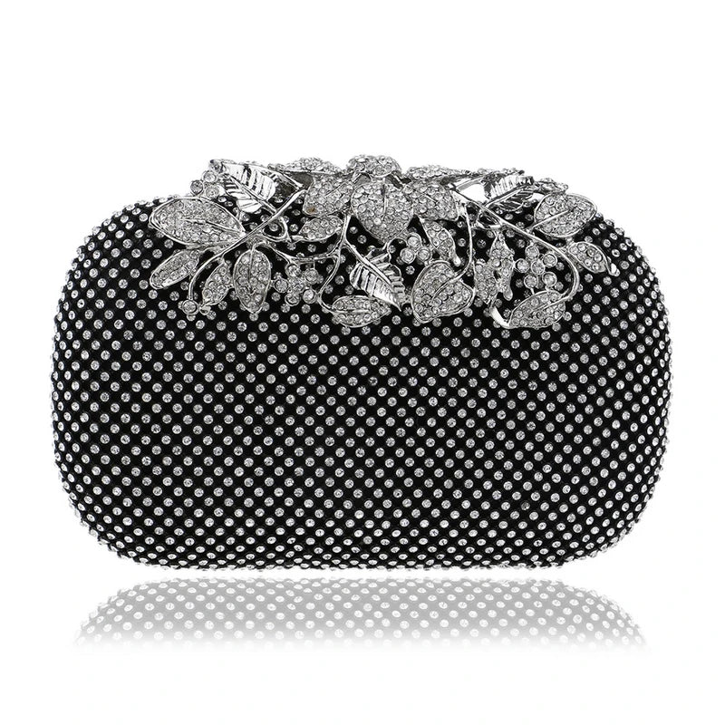 Rhinestones Women Bags Hollow Out Style Fashion Evening Bags Chain Shoulder Handbags Party Wedding Day Clutch Purse YM1020black