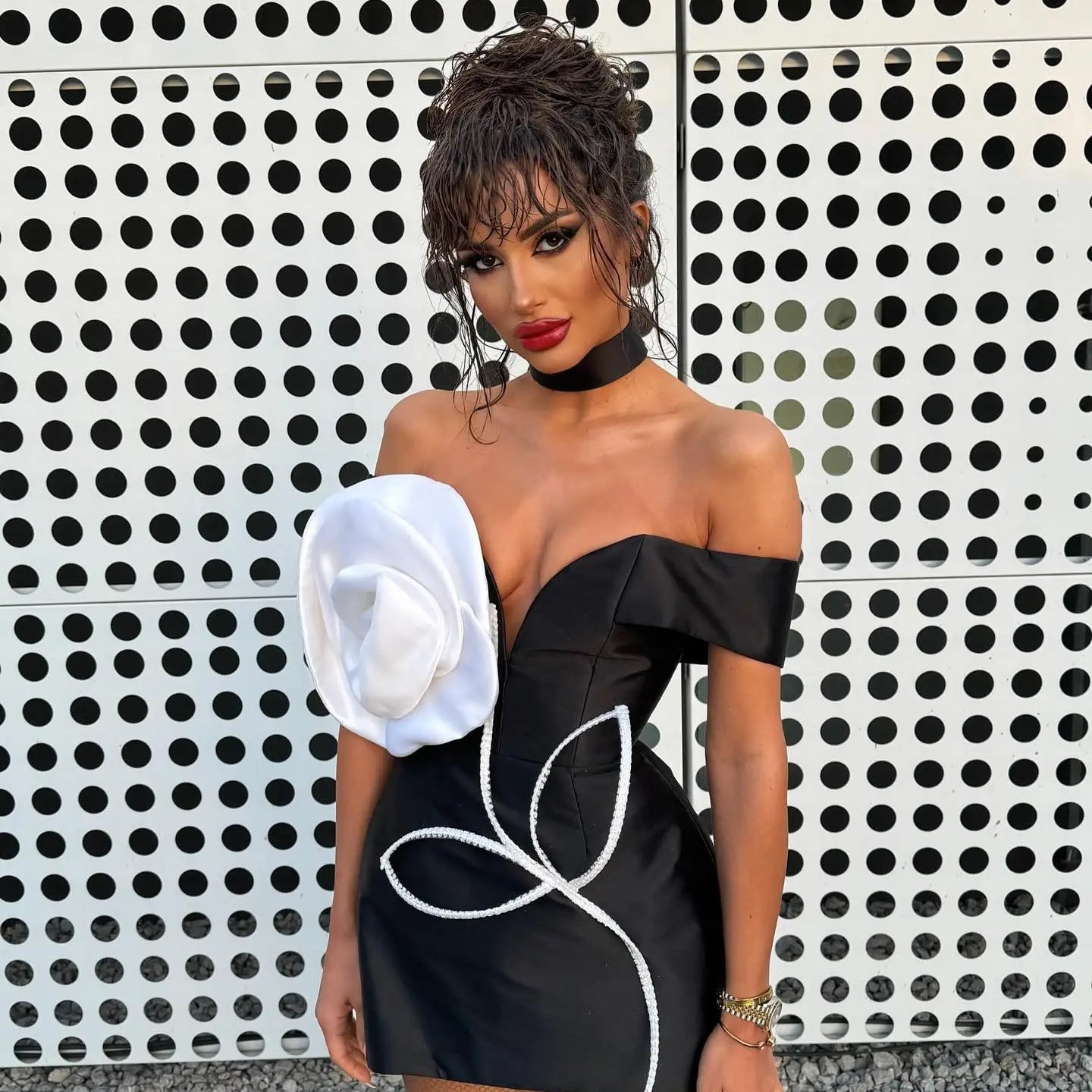 New Arrival Women Sexy Off the Shoulder Big Florals Bodycon Mini Bandage Dress Celebrity Fashion Evening Party Red Carpet Dress