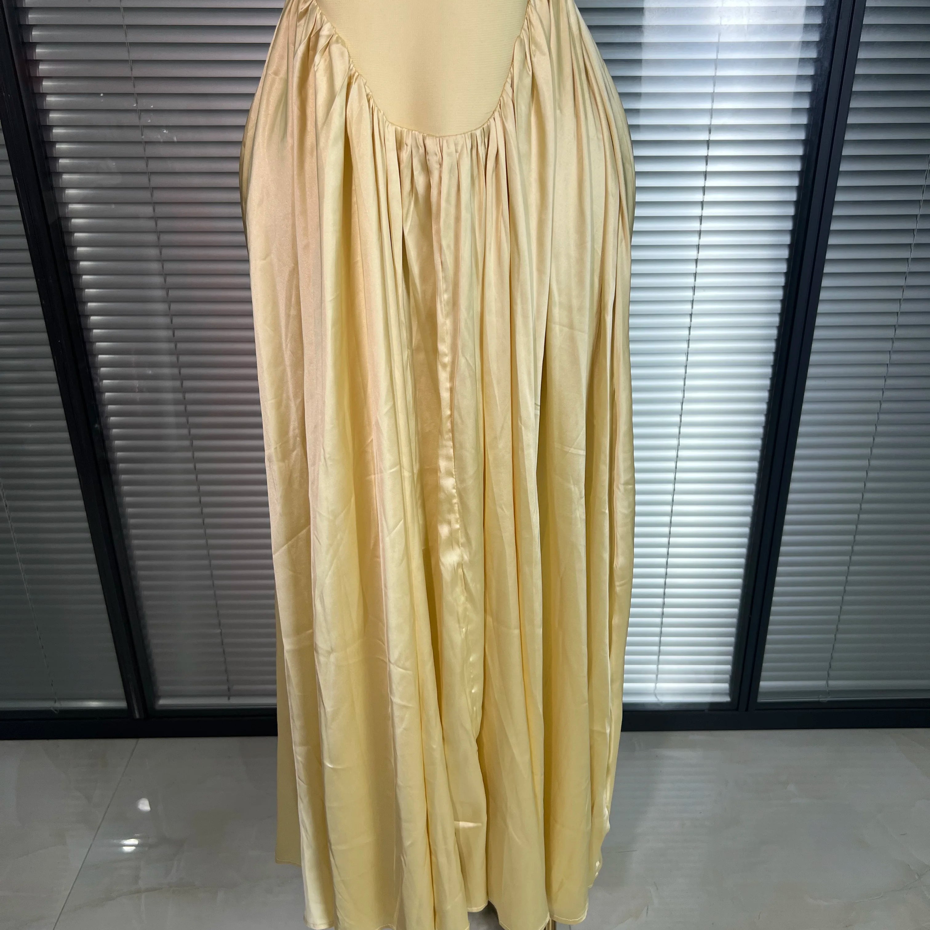 Summer New 2025 Women Luxury Sexy Chain Straps Yellow Long Gowns Bandage Dress Elegant Celebrity Evening Party Dress