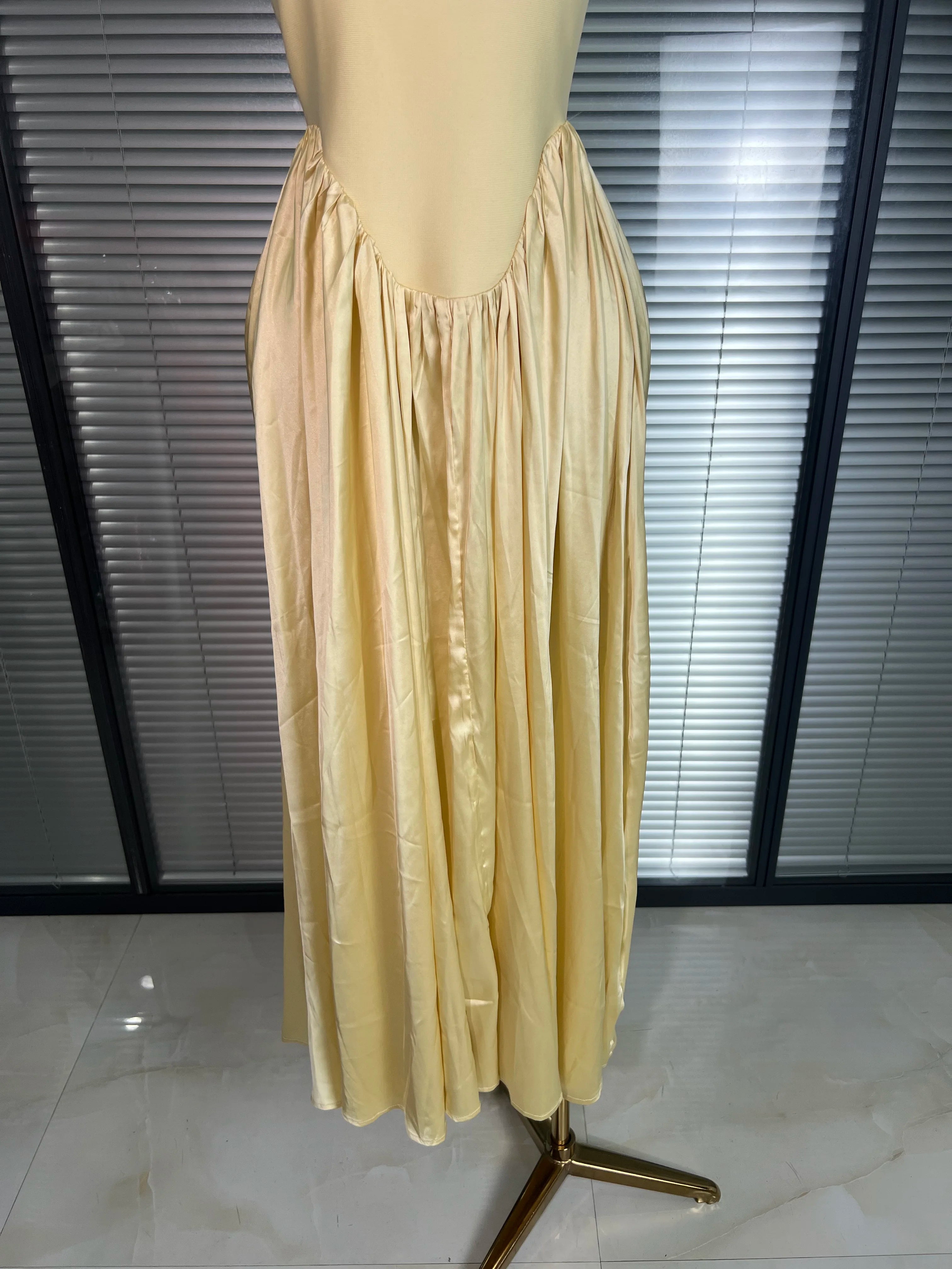 Summer New 2025 Women Luxury Sexy Chain Straps Yellow Long Gowns Bandage Dress Elegant Celebrity Evening Party Dress