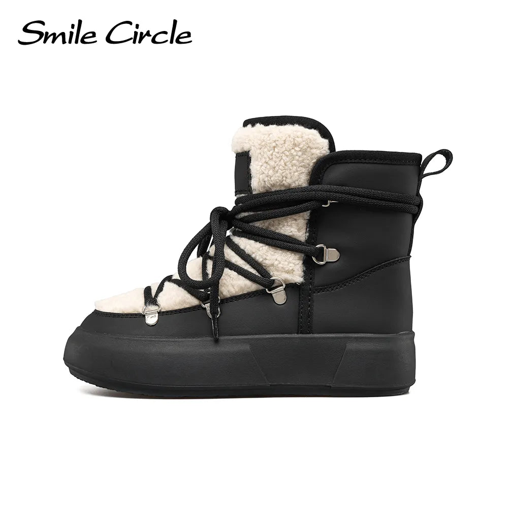 Smile Circle Snow Boots Women Winter Warm Plush Ankle Boots Trendy Platform Casual Shoes black