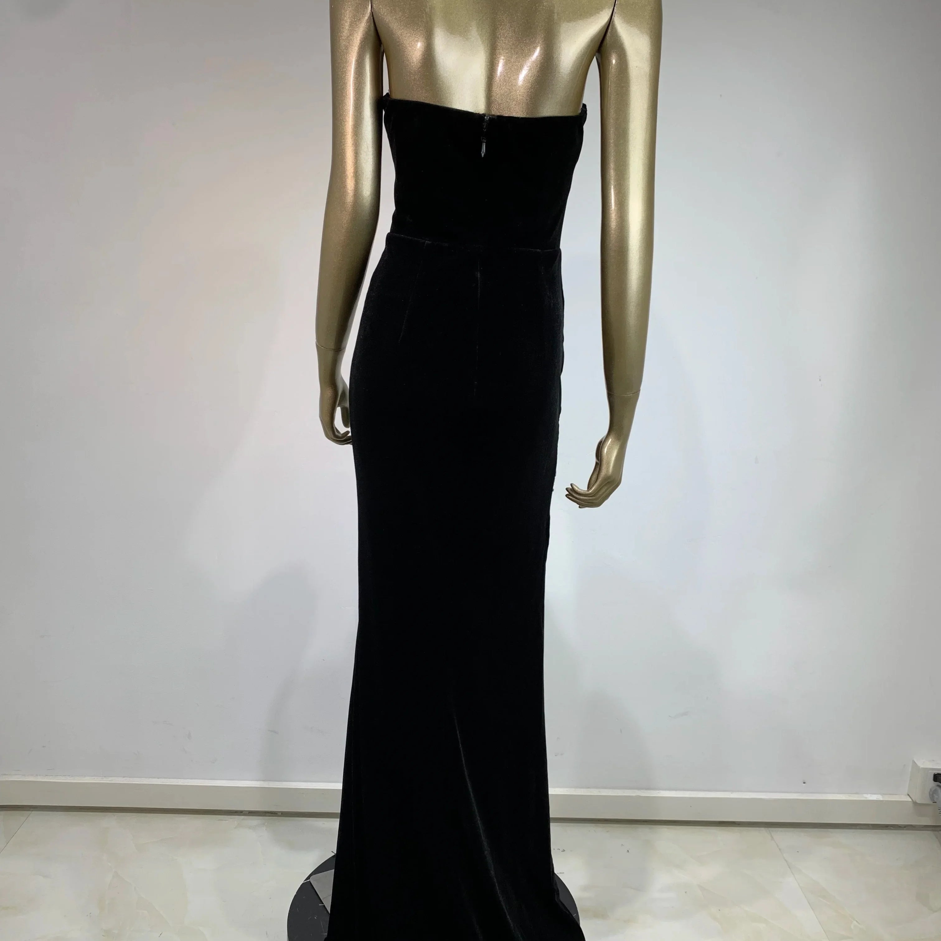 Sexy Strapless Backless Beading Diamonds Black Maxi Long Women Celebrity Dress Elegant Party Evening Stage Vestido