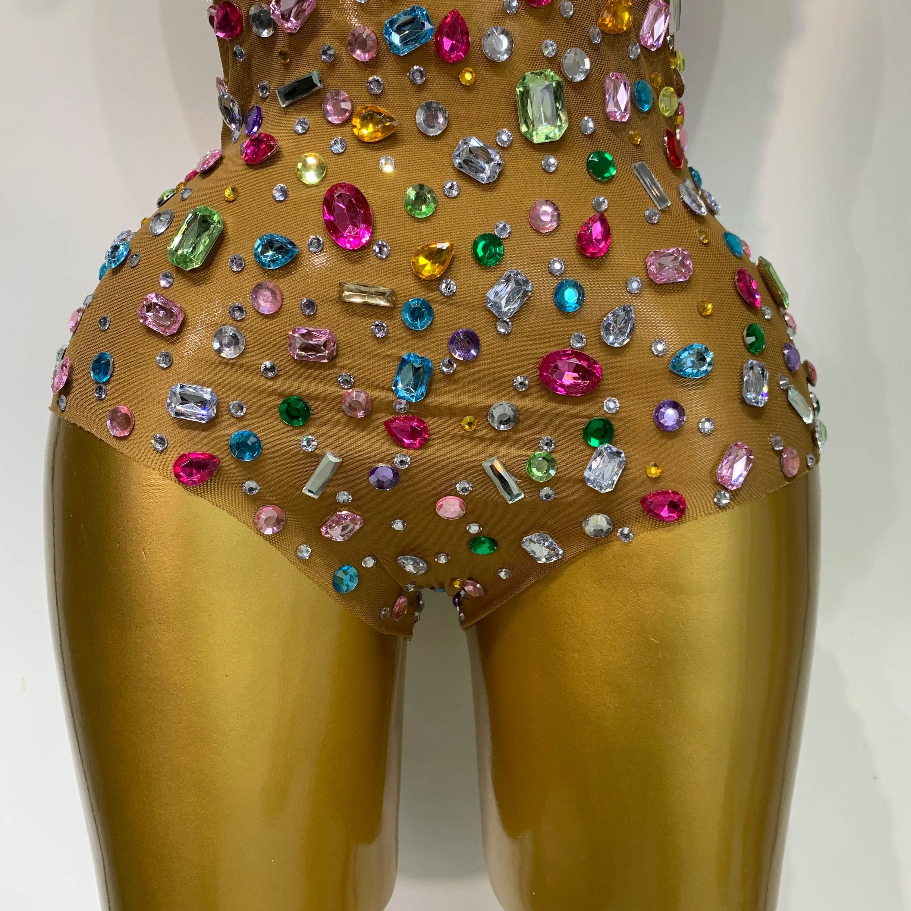 Sparkly Rhinestones Mesh See Through Bodysuit Women Sexy Backless Performance Dance Costume Celebrity Nightclub Stage Outfit