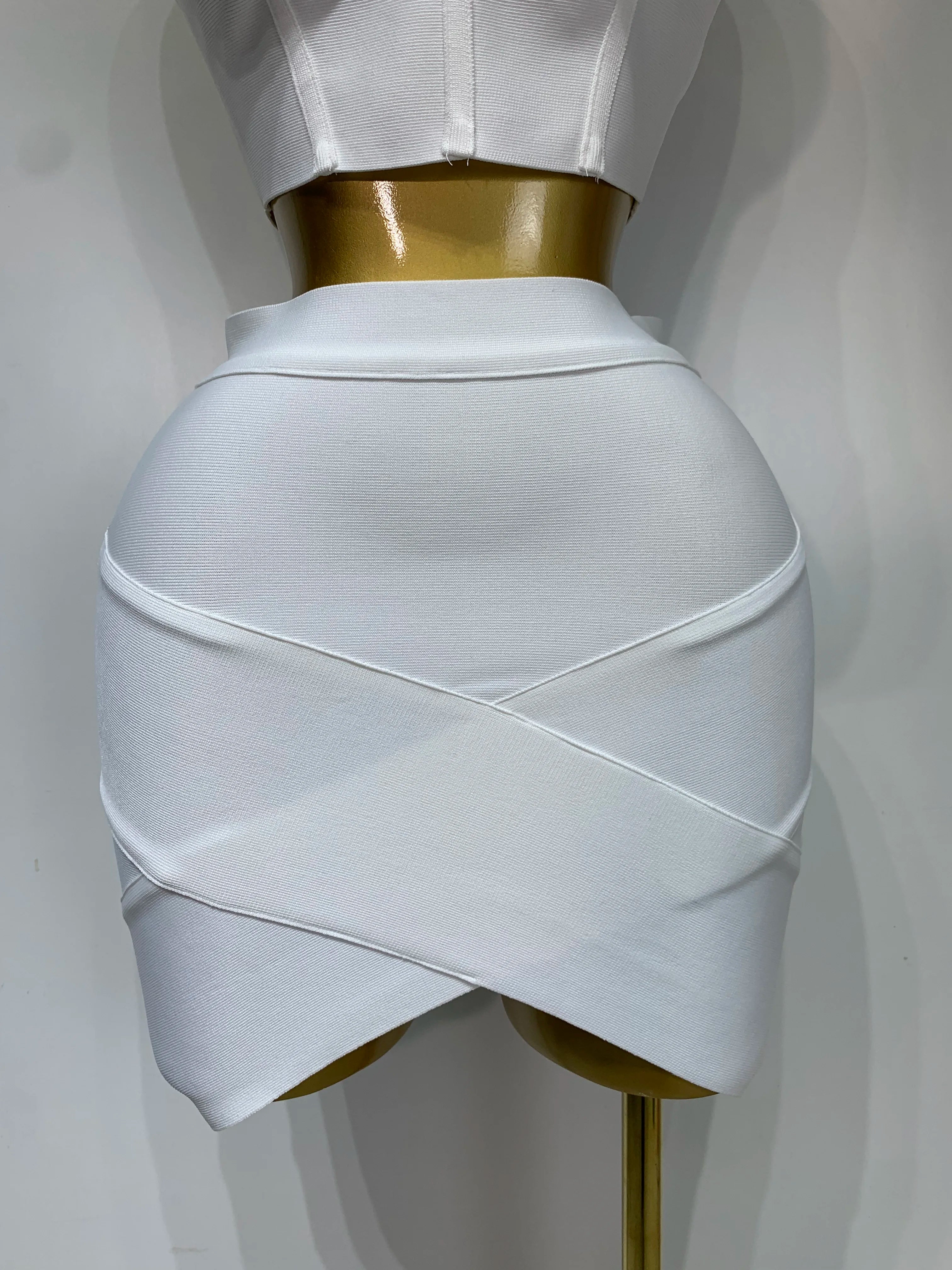 Women Sexy Top Short Skirt Bodycon Bandage Two Pieces Sets White Black 2025 Evening Party Luxury Birthday Outfit Nightclub Suits