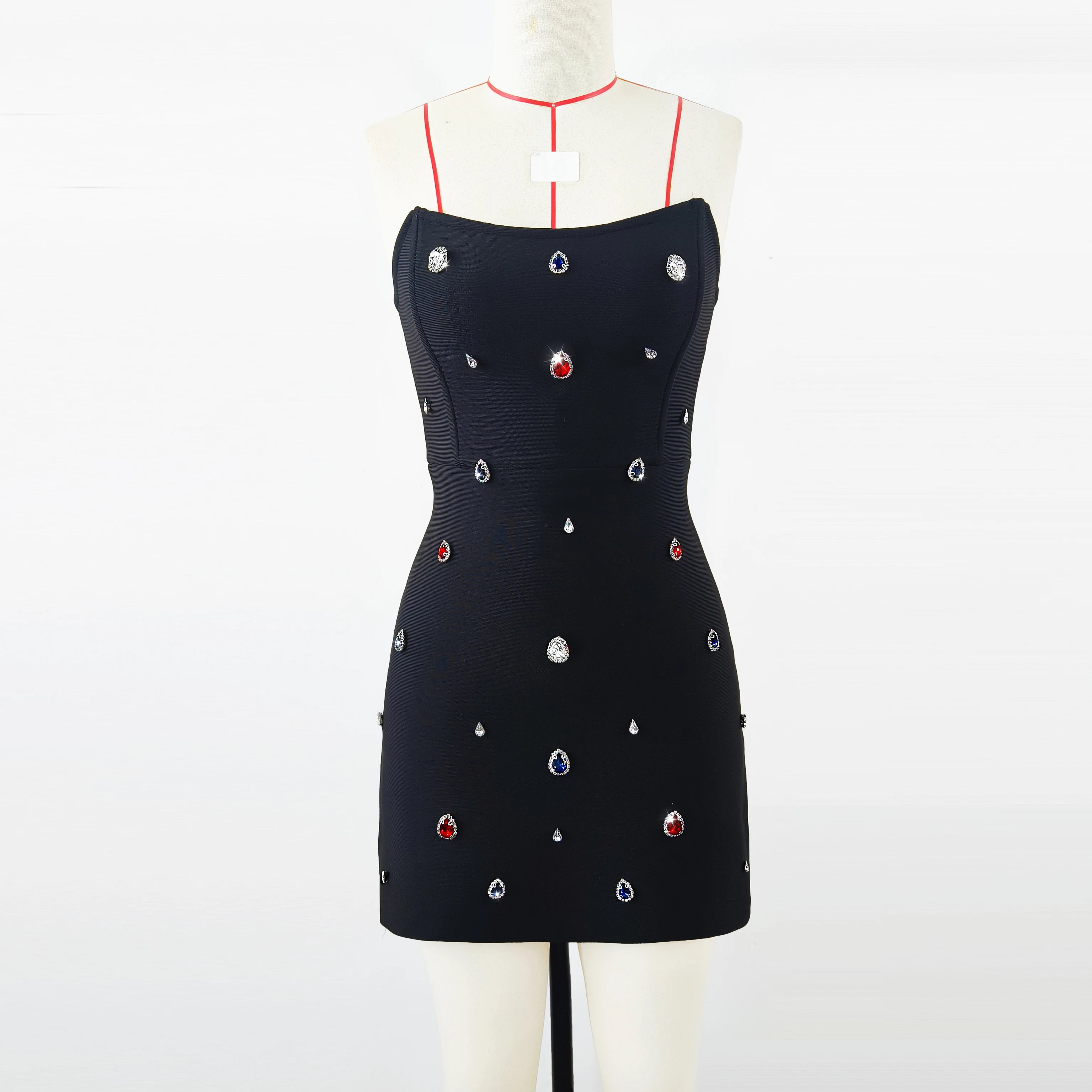 Chic Women Summer Celebrity Sexy Strapless Beading Black Mini Bodycon Bandage Dress 2025 Elegant Evening Club Party Dress