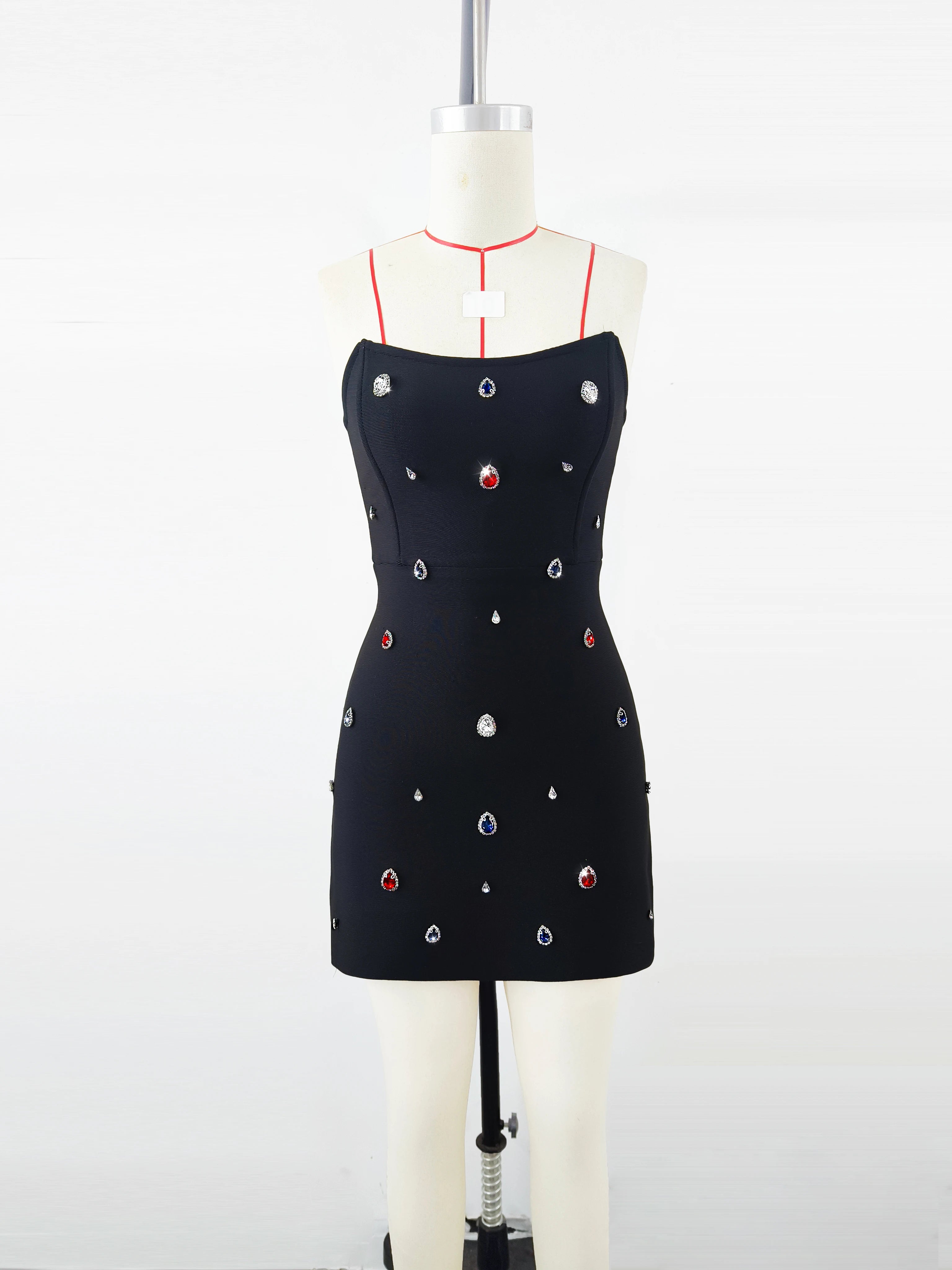 Chic Women Summer Celebrity Sexy Strapless Beading Black Mini Bodycon Bandage Dress 2025 Elegant Evening Club Party Dress