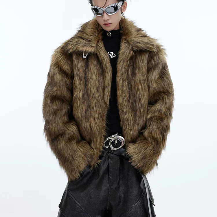 Mauroicardi Winter Short Thick Warm Brown Hairy Soft Faux Fur Coat Men with Turn-down Collar Long Sleeve Fluffy Jackets 2024 brown