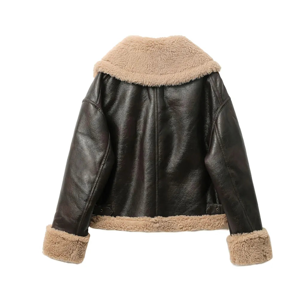 Autumn Winter New Women's Thickened Warm Double-Sided Short Jacket Femal Brown Coat