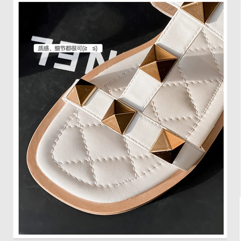Women's Summer Outdoor Sandals ladies casual slippers flat shoes Fashion rivet design office and walking wear