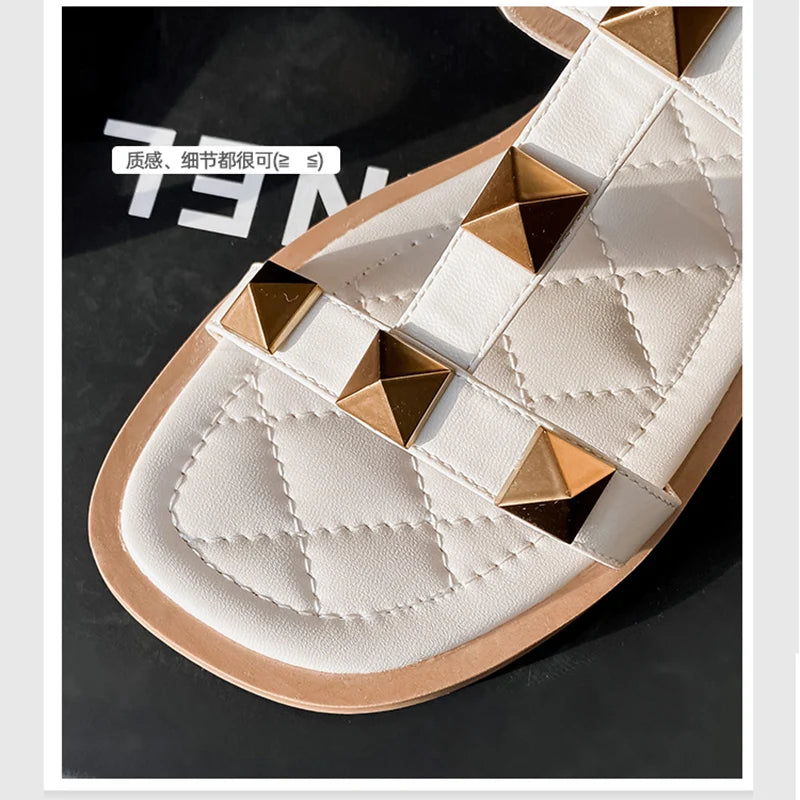 Women's Summer Outdoor Sandals ladies casual slippers flat shoes Fashion rivet design office and walking wear