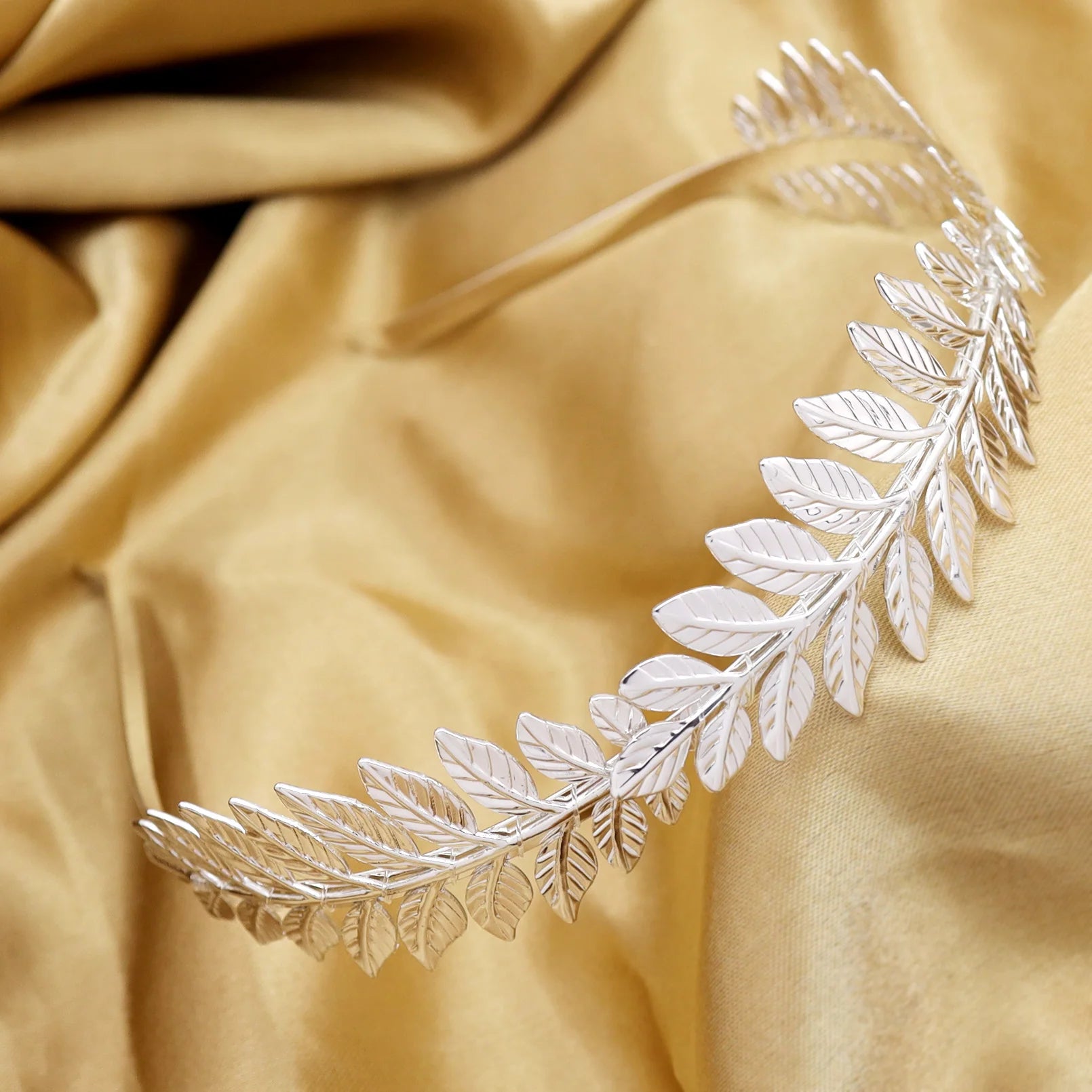 Leaf Branch Goddess Hair Pins Crown Tiara Headband Hair Accessories for Women Wedding Toga Head Dress Alice Band Bridal Jewelry 3-Leaf-Silver