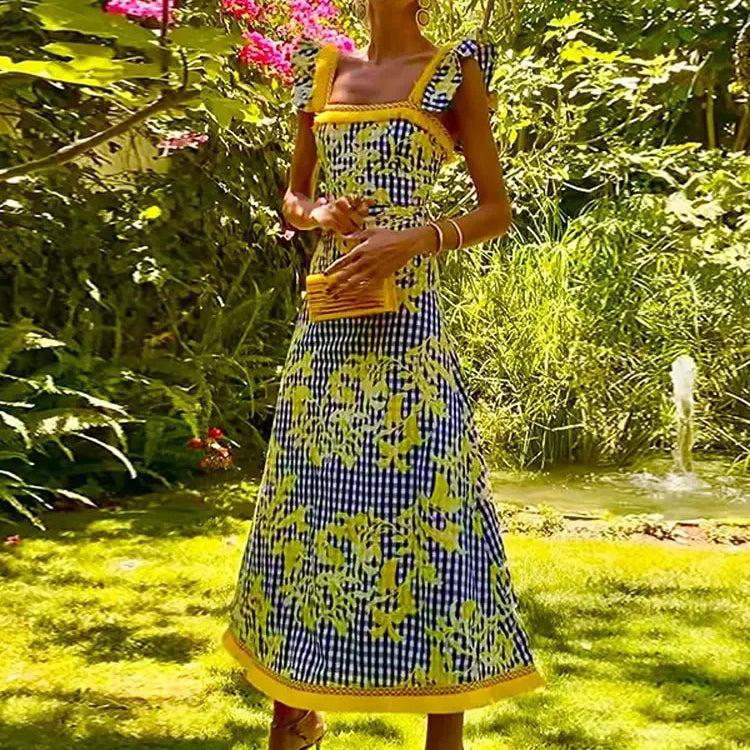 Summer Chic Printed Patchwork Skirt Suit Women Fashion Sling Ruffles Top Printting Set New Elegant Female Streetwear Sets