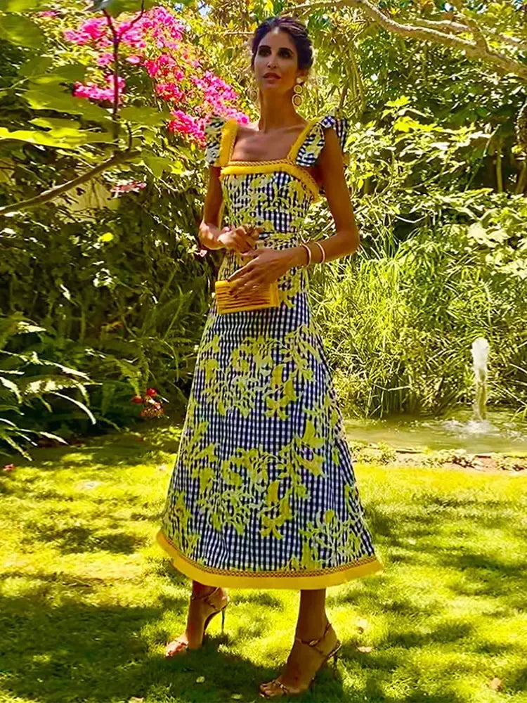 Summer Chic Printed Patchwork Skirt Suit Women Fashion Sling Ruffles Top Printting Set New Elegant Female Streetwear Sets