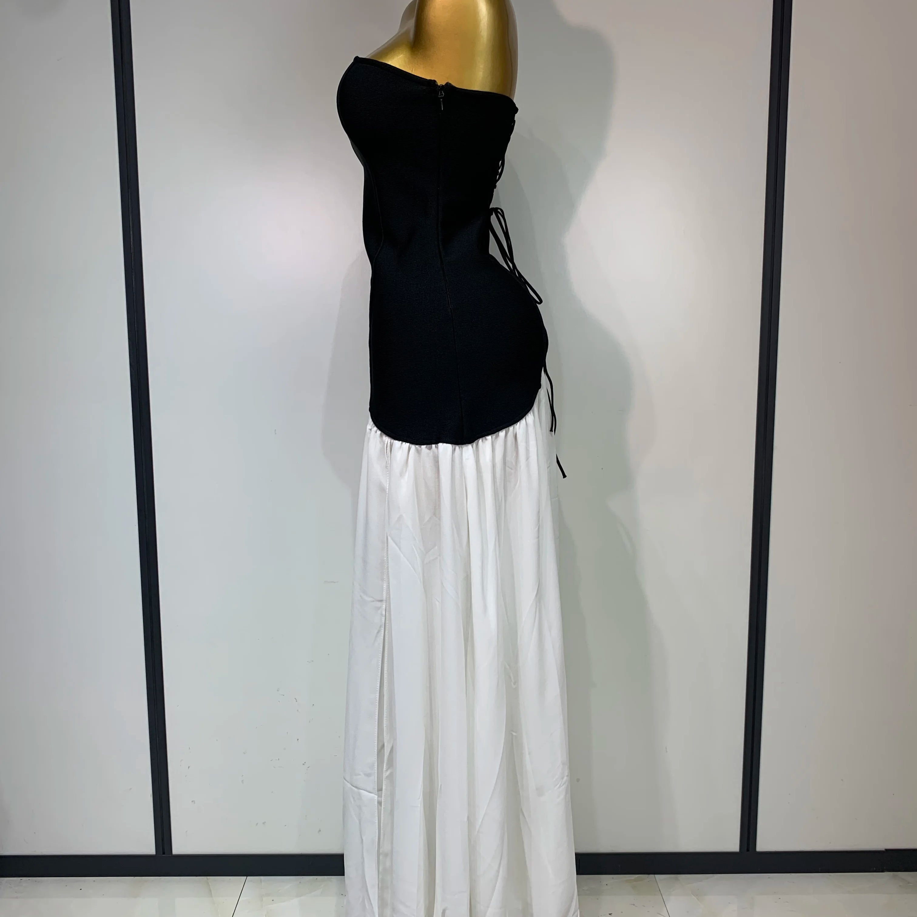 Vestido longo sexy sem alças, patchwork, longo, colado ao corpo, bandagem, 2025, celebridade, elegante, festa noturna, vestido de aniversário de luxo