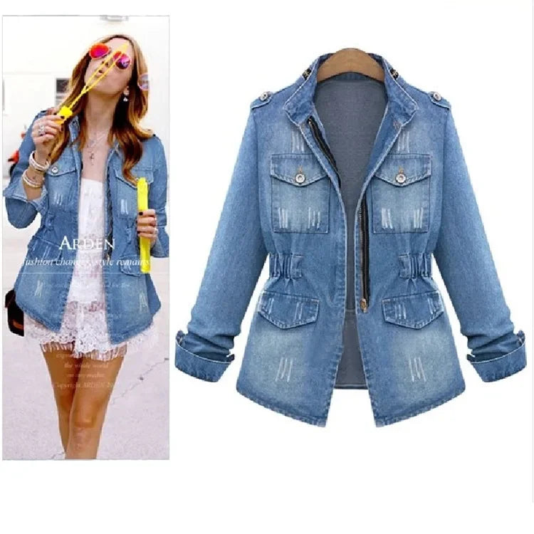 Christmas Europe and The United States Ladies Denim Jacket Skinny Denim Jacket Women Winter Clothes Female