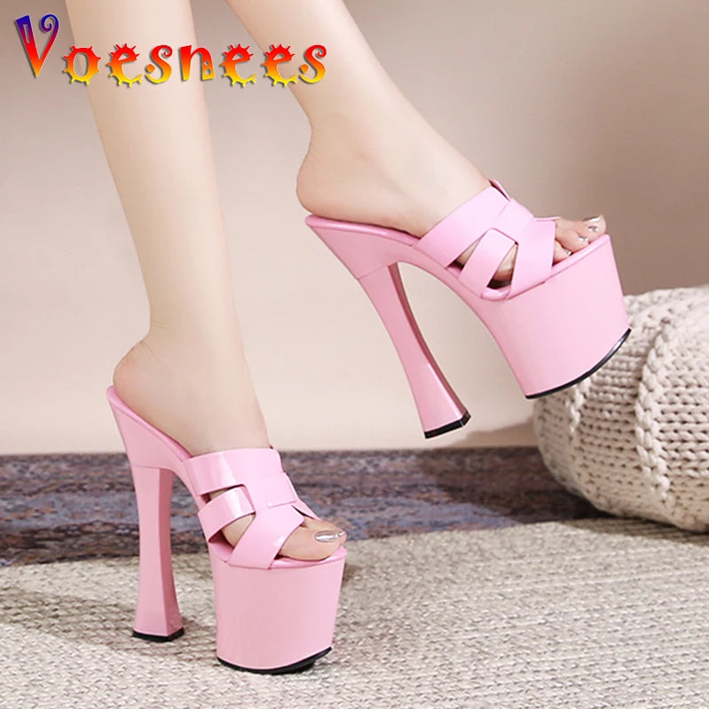 17.5CM Super High Heels Pumps Sexy Model Thick Platform Sandals Europe And America Party Fashion Slippers Summer Women Shoes