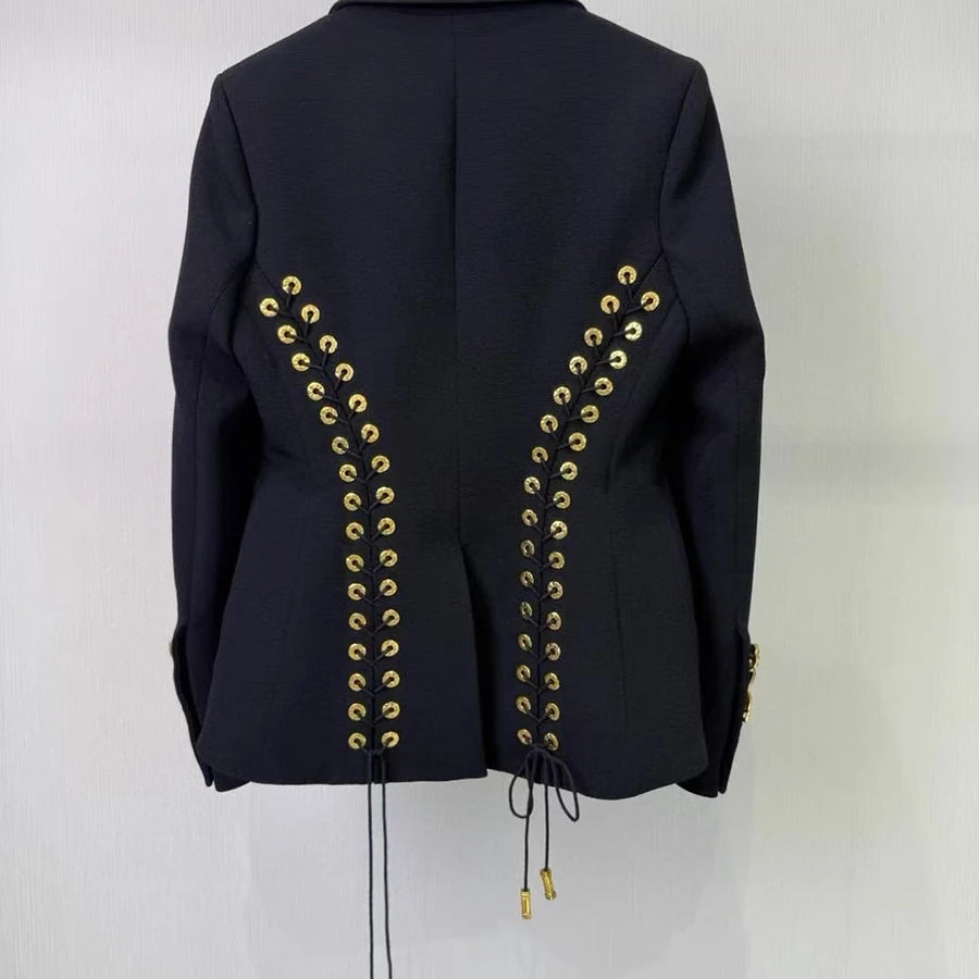 TWOTWINSTYLE Solid Slimming Jackets for Women Lapel Long Sleeves Patchwork Irrgular Button Temperament Jacket Female Fashion New