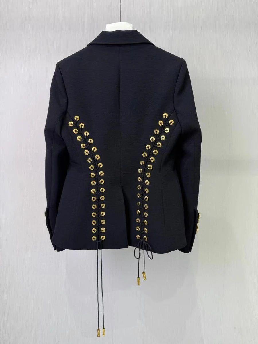 TWOTWINSTYLE Solid Slimming Jackets for Women Lapel Long Sleeves Patchwork Irrgular Button Temperament Jacket Female Fashion New