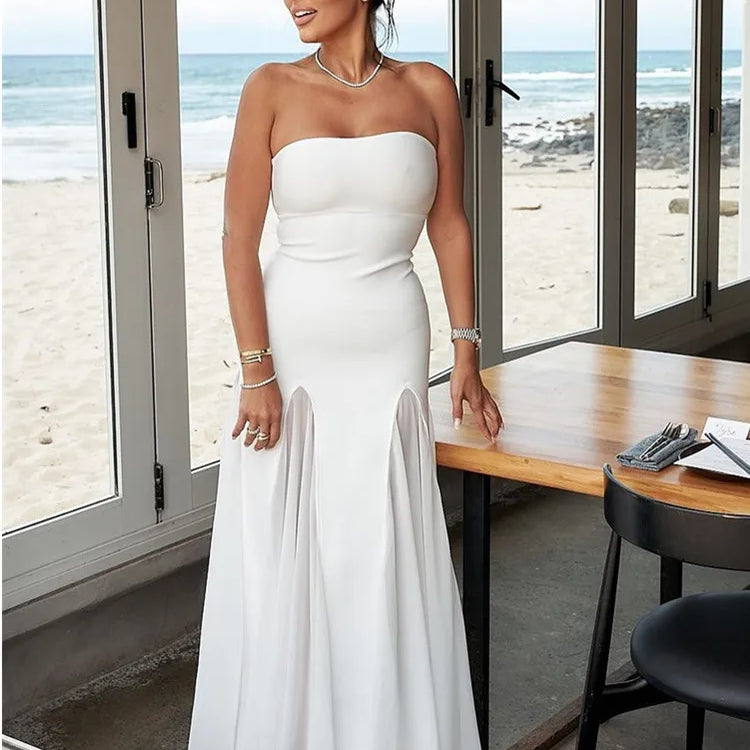 Women Celebrity Sexy Strapless Backless Mesh Maxi Long Bodycon Bandage Dress 2025 Elegant Evening Club Party Outfit