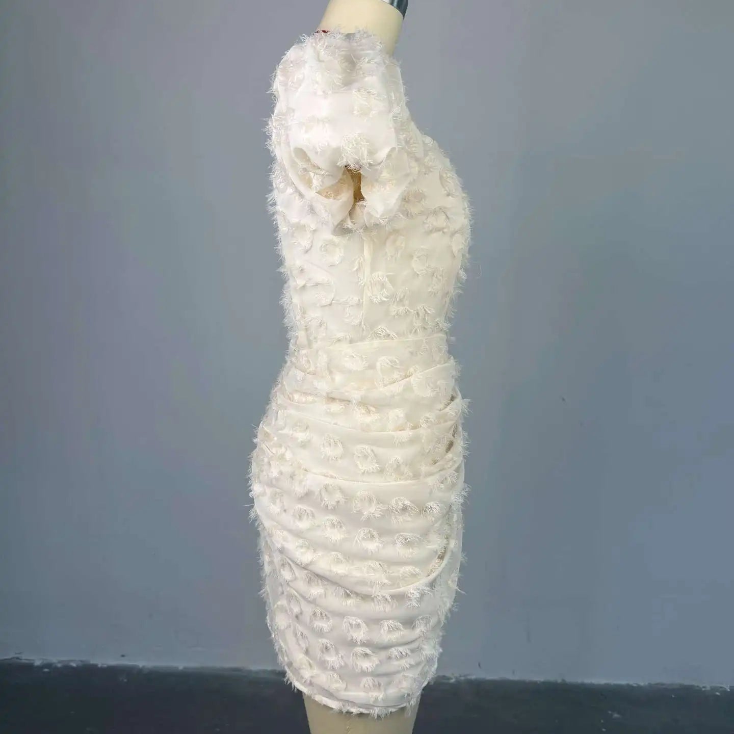 CM.YAYA Summer Women Lantern Short Sleeve Side Split Ruched Midi Mini Dress 2025 Fashion Sexy Night Club Party Dresses Vestidos