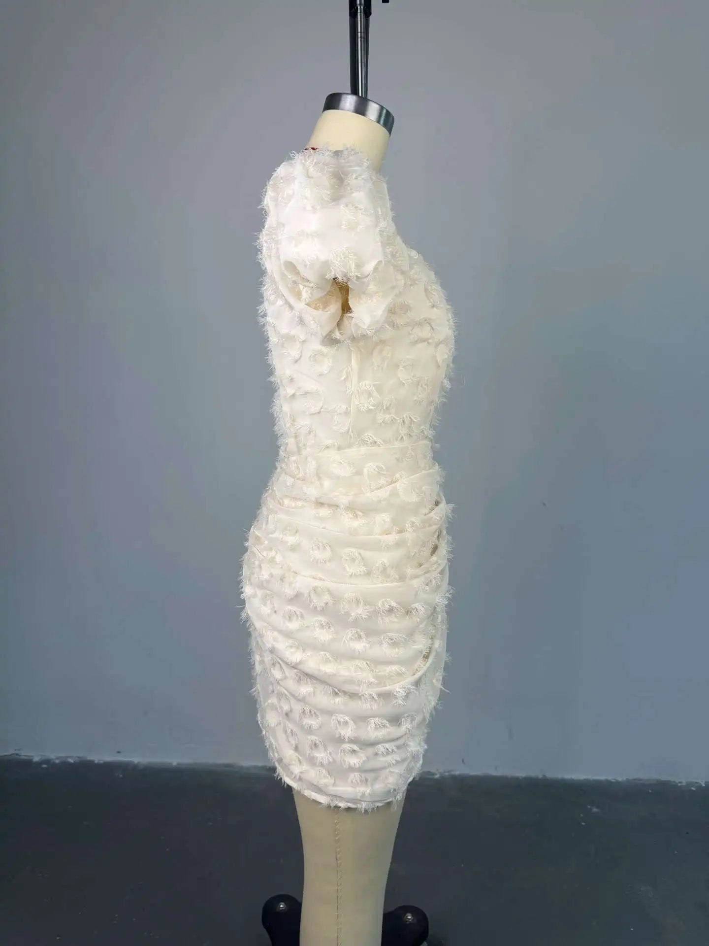 CM.YAYA Summer Women Lantern Short Sleeve Side Split Ruched Midi Mini Dress 2025 Fashion Sexy Night Club Party Dresses Vestidos