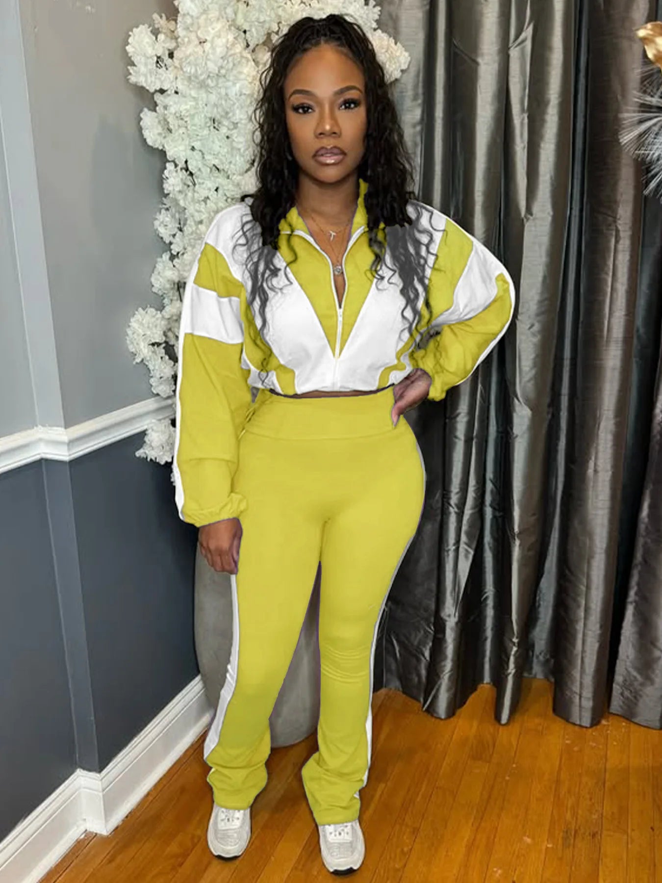 CM.YAYA Active Patchwork Women's Set Zipper Sweatshirt Jacket and Long Pants Suit 2025 Sporty Two 2 Piece Sets Outfit Tracksuit