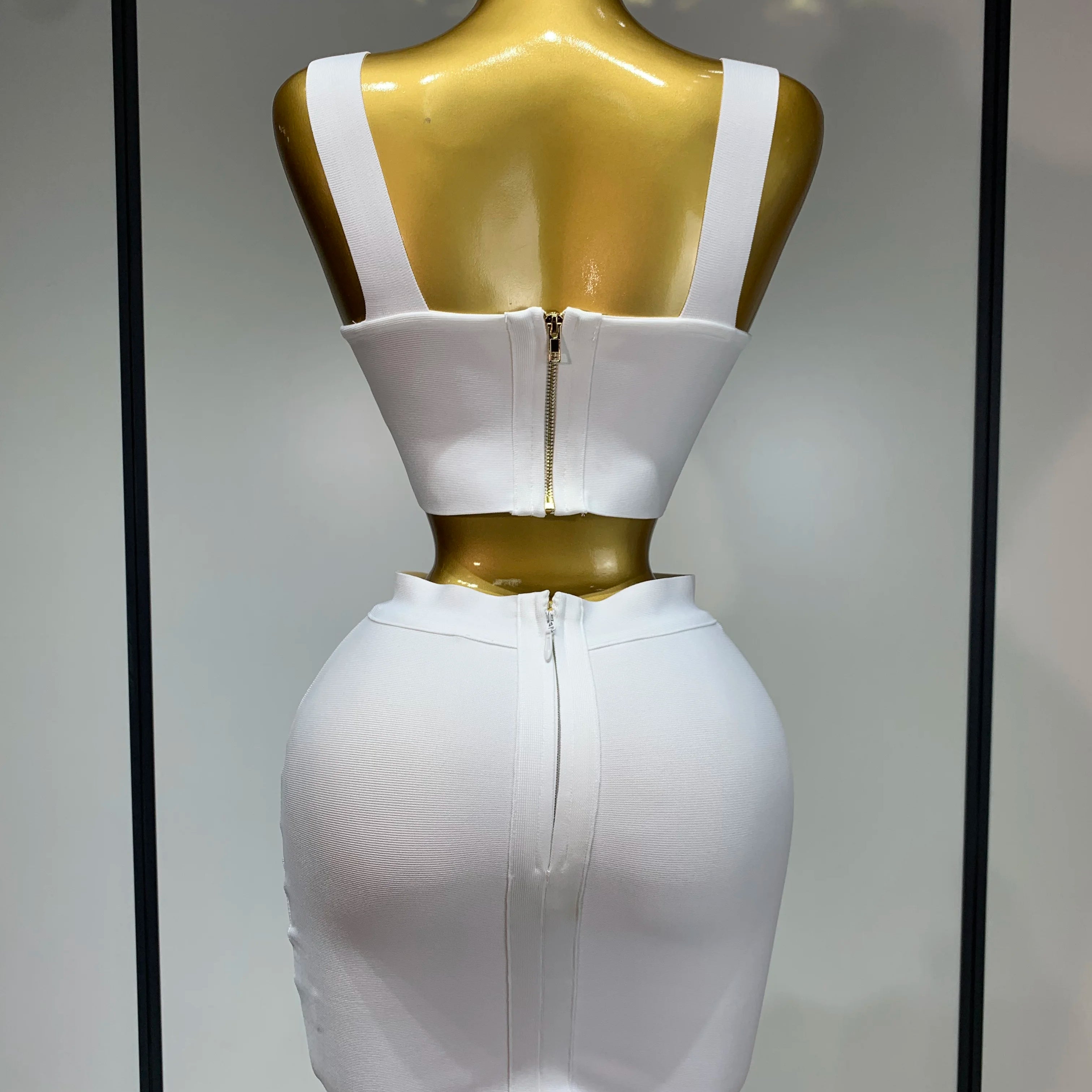 Women Sexy Top Short Skirt Bodycon Bandage Two Pieces Sets White Black 2025 Evening Party Luxury Birthday Outfit Nightclub Suits