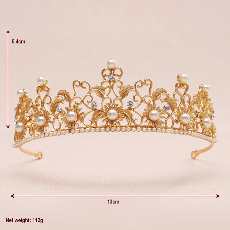 Bridal Headwear - A Golden Lady Fashion Wedding Princess Imitation Pearl Classic Tiaras Girl Luxurious Birthday Crown TS-0402-A