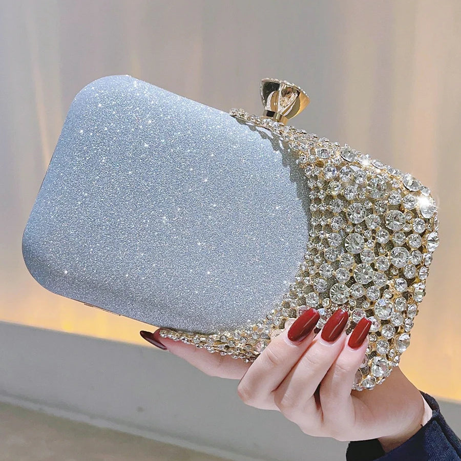 Crystal Evening Clutch Bag Wedding Purse Bridal Prom Party Sparkly Dinner Clutch Bags Rhinestone Glitter Handbag Gold