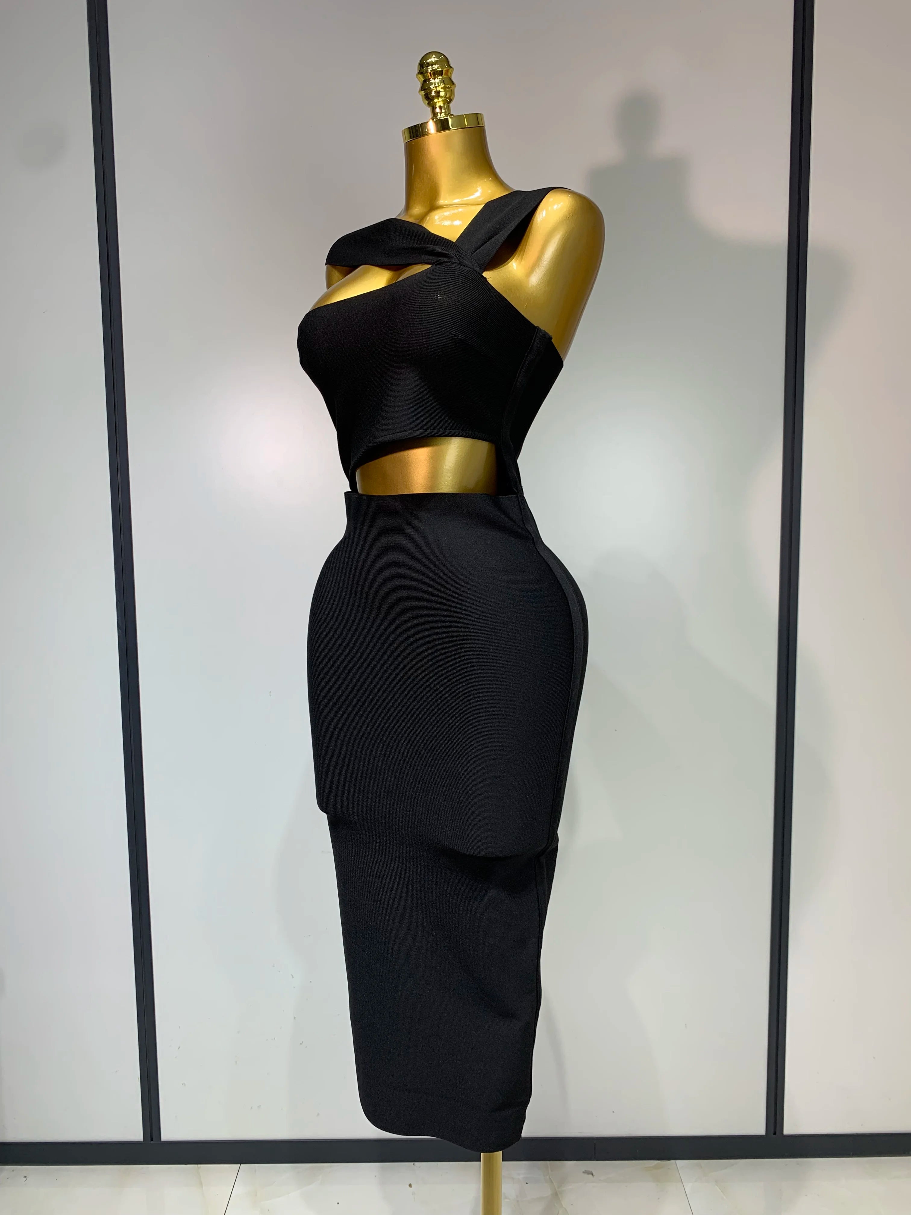 Bandage Dresses for Women 2025 Black Bodycon Dress Evening Party Celebirty Elegant Sexy Cut Out Midi Birthday Club Dresses