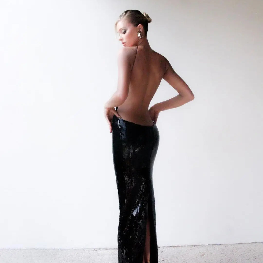 Vestido de celebridade para tapete vermelho feminino, sexy, frente única, lantejoulas brilhantes, bodycon, longo, maxi vestido elegante para festa à noite