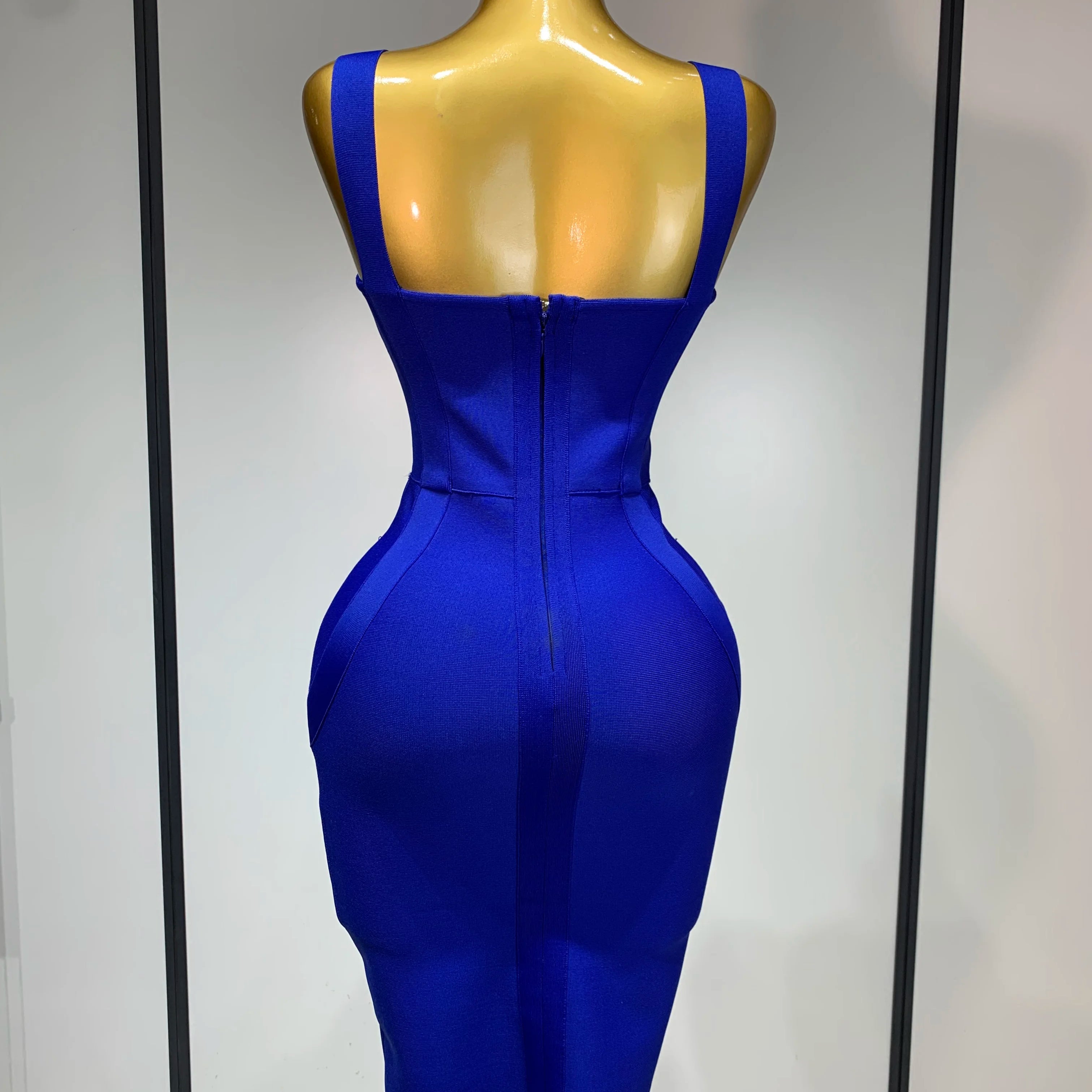 Women Sexy High Quality Celebrity Elegant Blue Bodycon Stretch Bandage Dress Nightclub Party Dress Luxury Birthday Vestidos