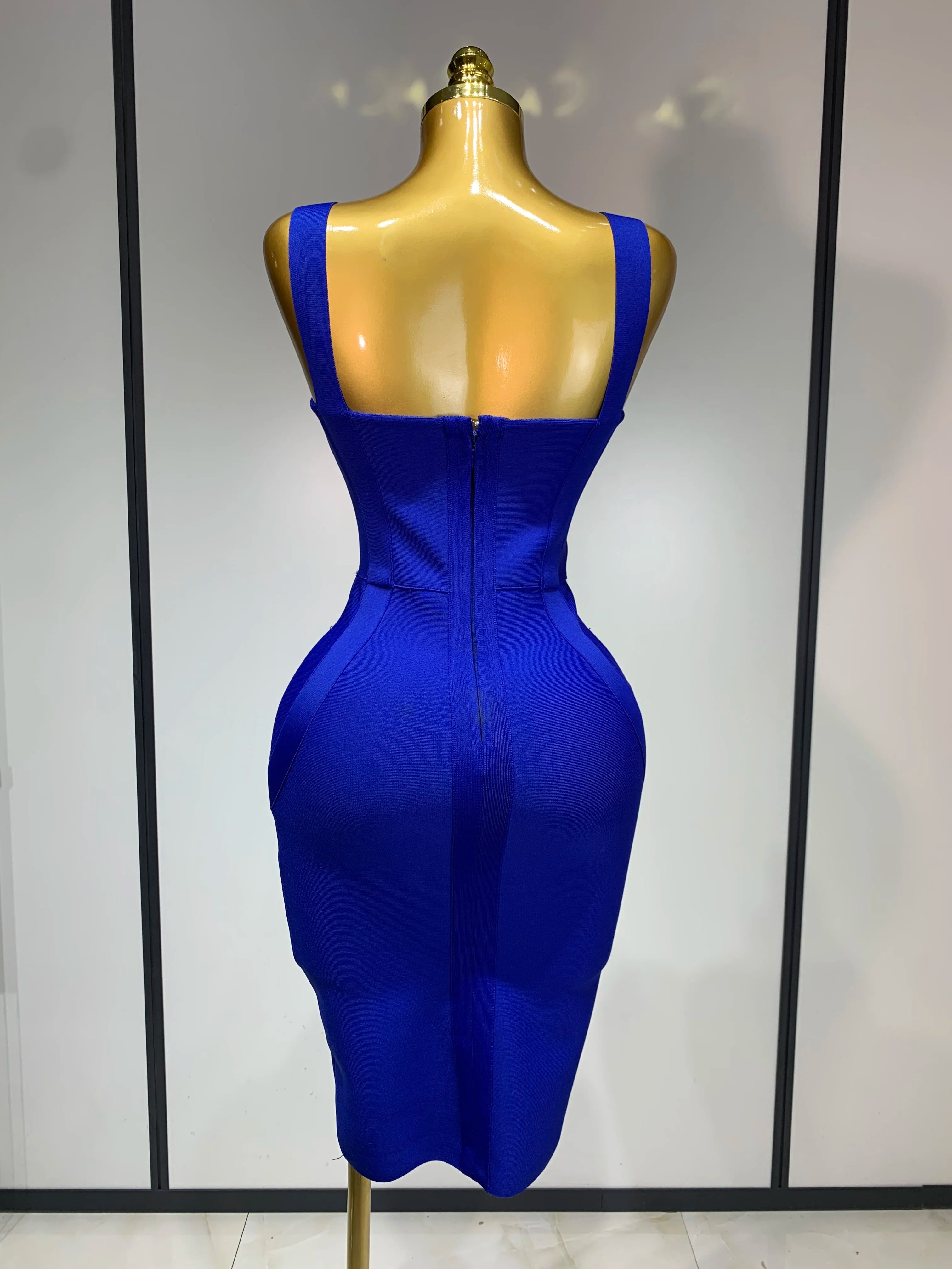 Women Sexy High Quality Celebrity Elegant Blue Bodycon Stretch Bandage Dress Nightclub Party Dress Luxury Birthday Vestidos