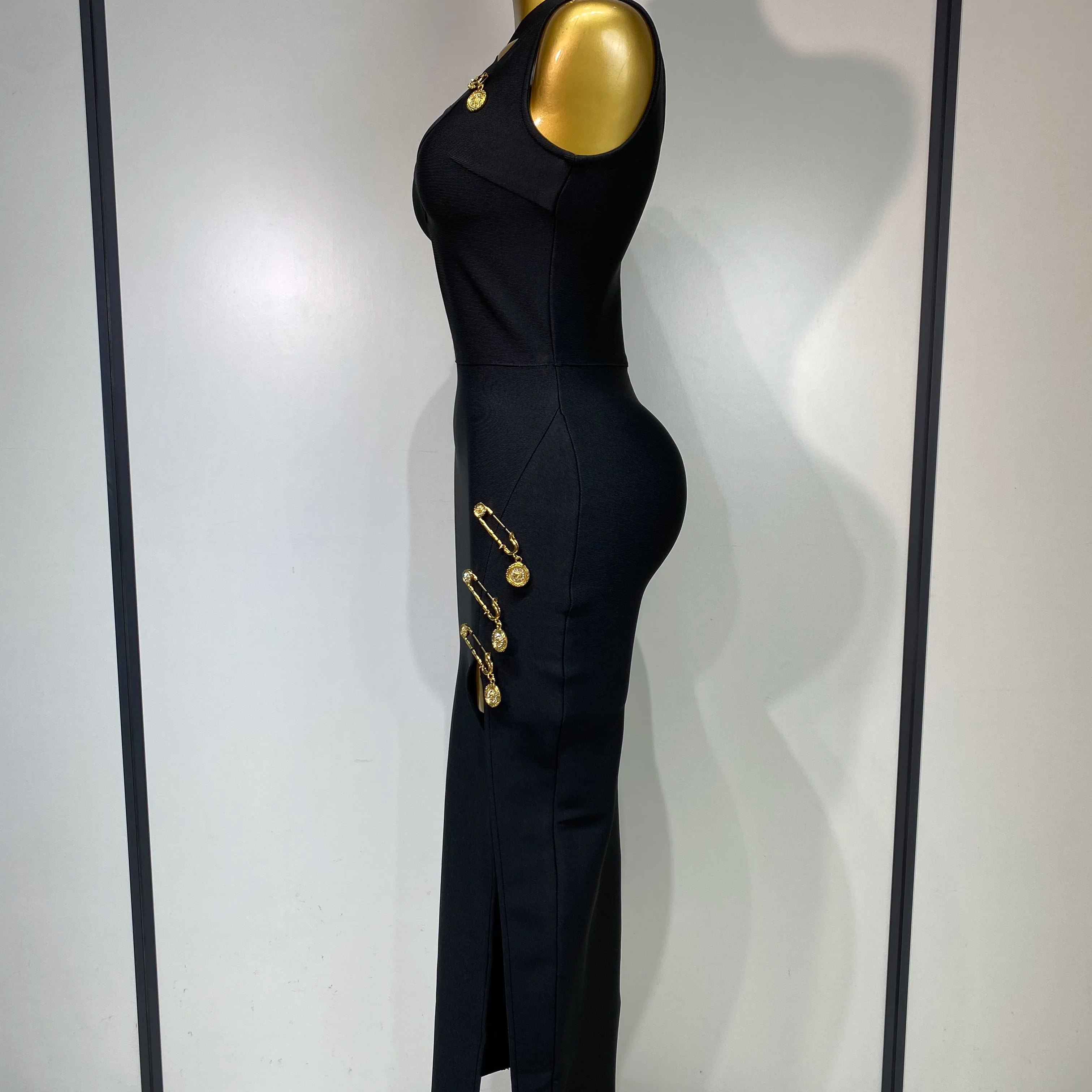 Women Black Elegant Bandage Dress 2025 Sexy Sleeveless Bodycon Evening Party Club Luxury Birthday Dress Wedding Guest Gown